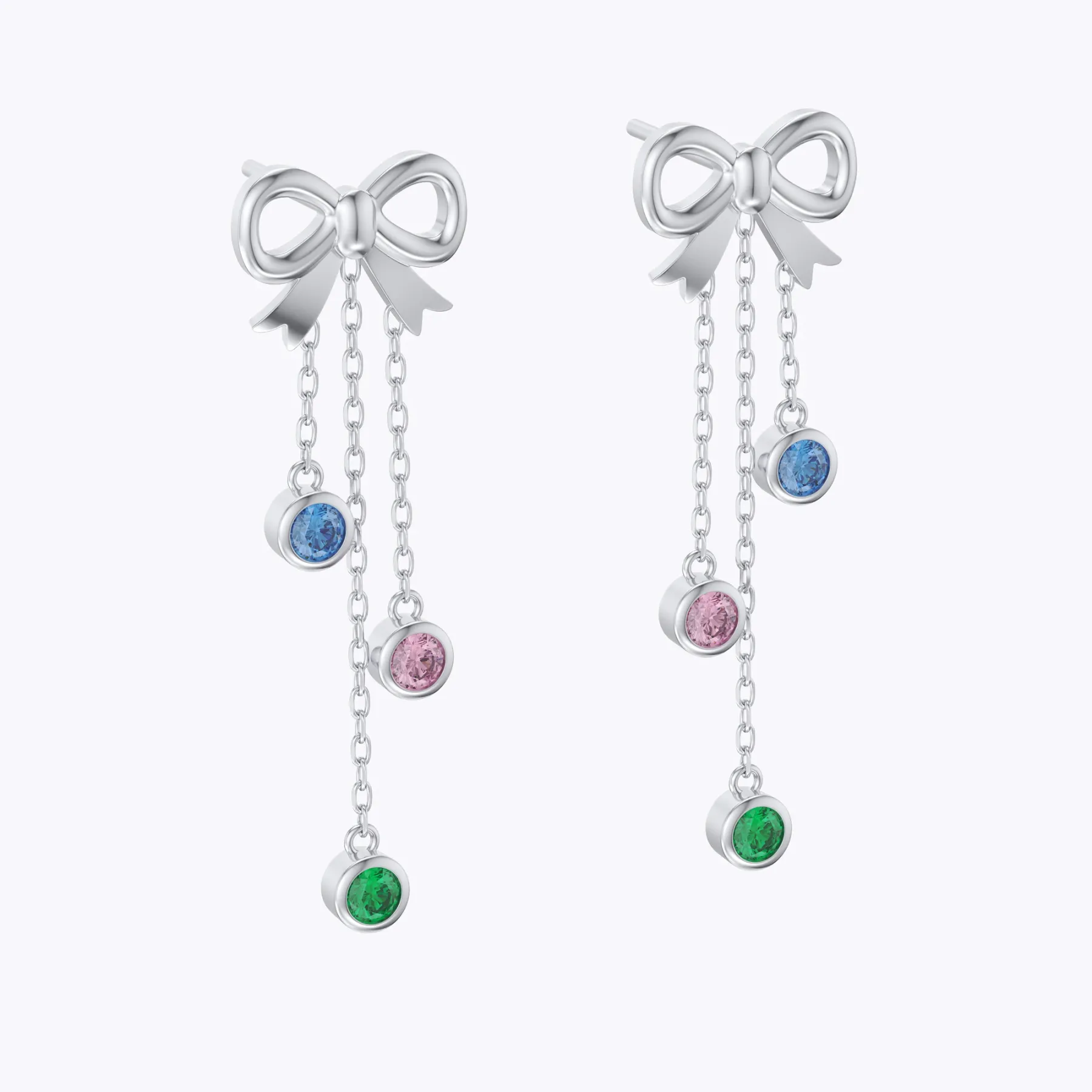 Custom 1-3 Round Birthstone Bow Dangle Earrings