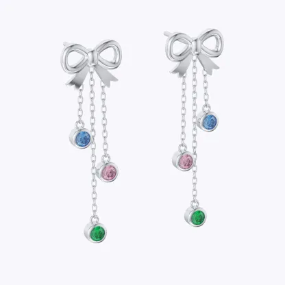 Custom 1-3 Round Birthstone Bow Dangle Earrings