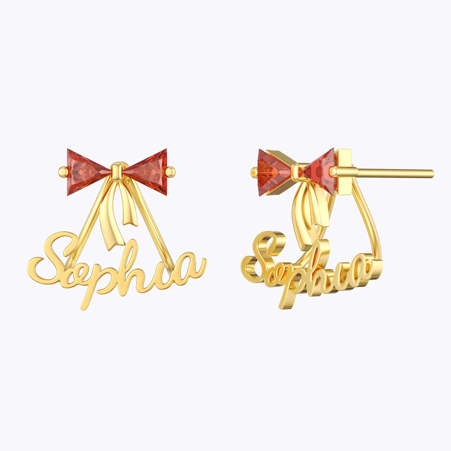 Personalized Double Triangle Birthstone Bow Name Studs