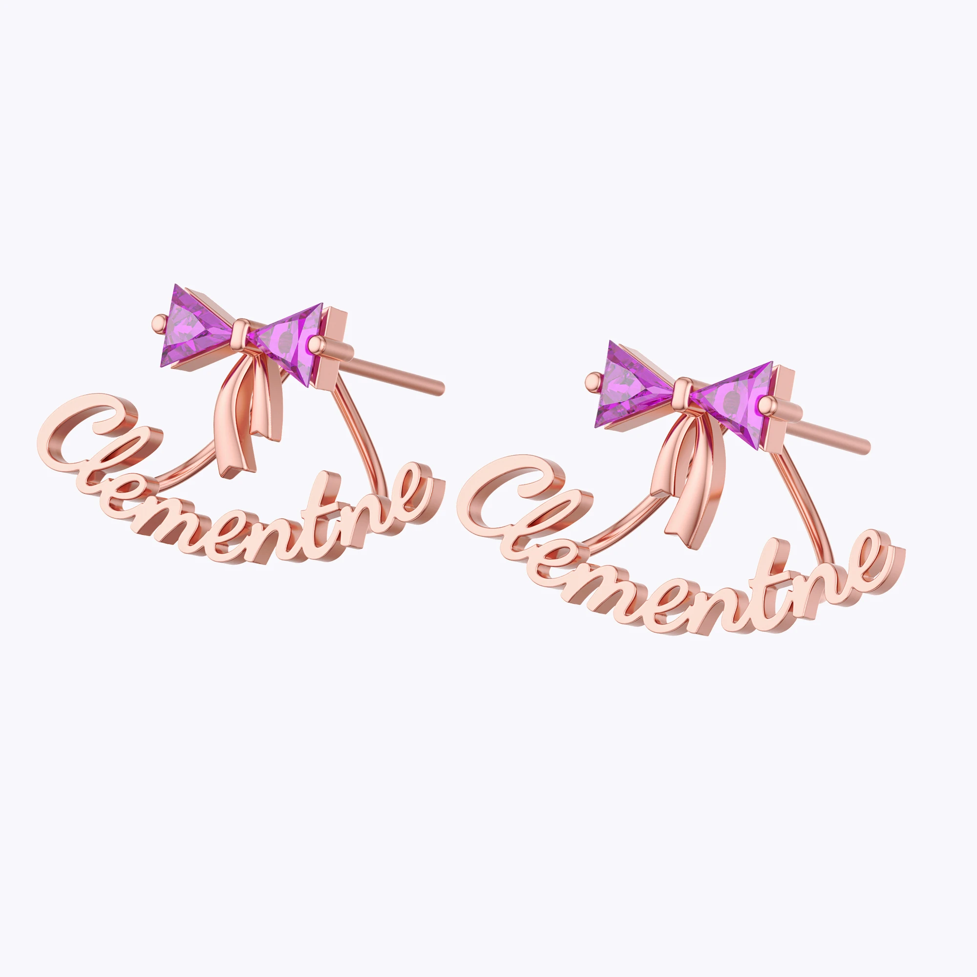 Personalized Double Triangle Birthstone Bow Name Studs