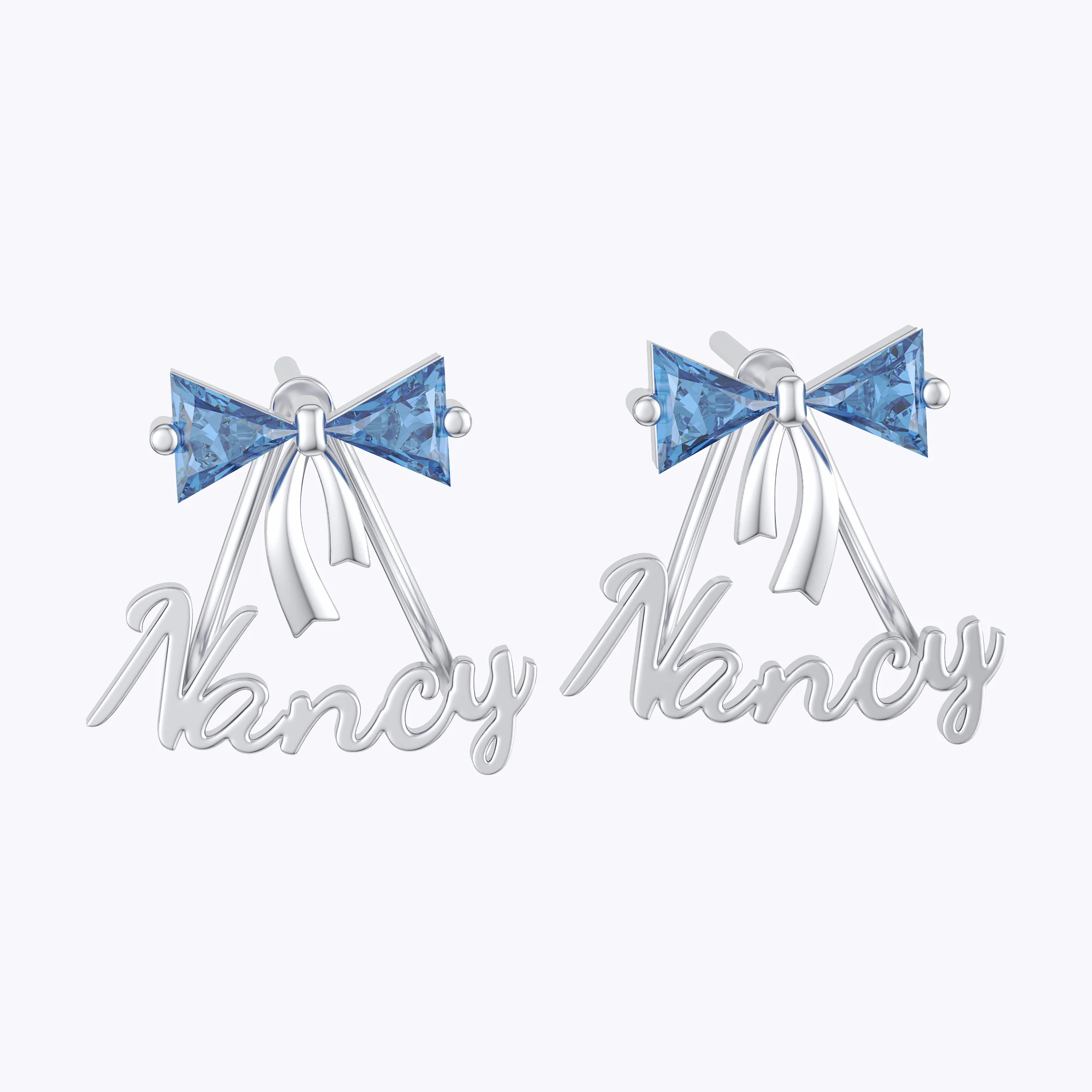 Personalized Double Triangle Birthstone Bow Name Studs