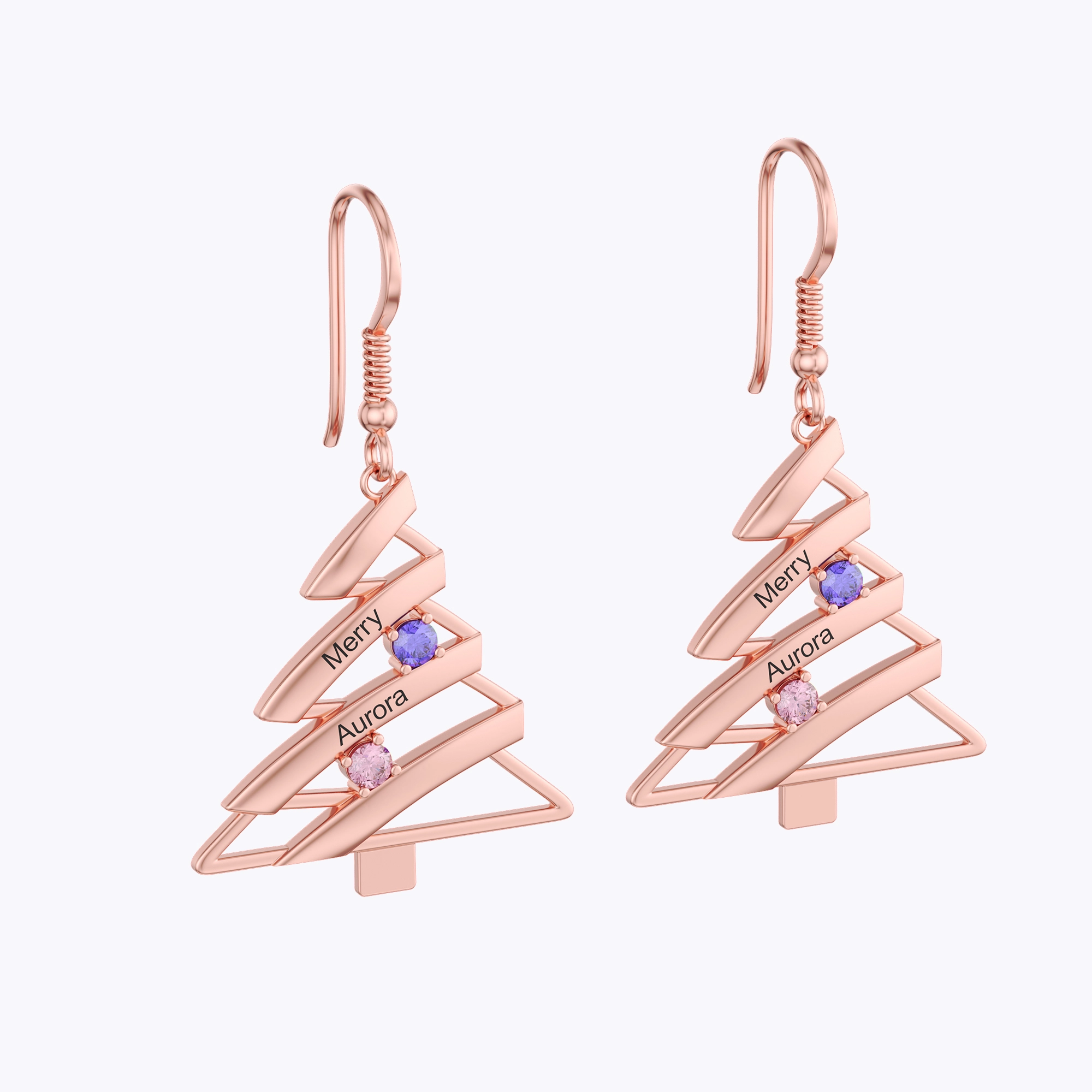 Custom 1-4 Name Round Birthstone Christmas Tree Earrings