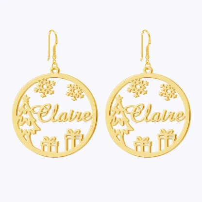 Custom Round Shape Snowflake Name Christmas Earrings