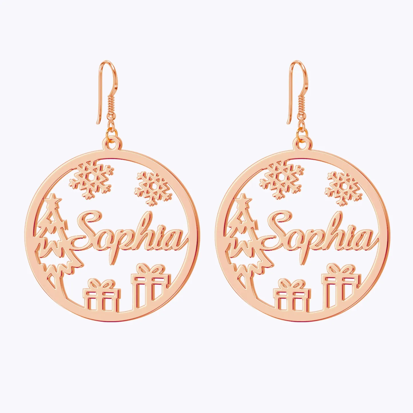 Custom Round Shape Snowflake Name Christmas Earrings