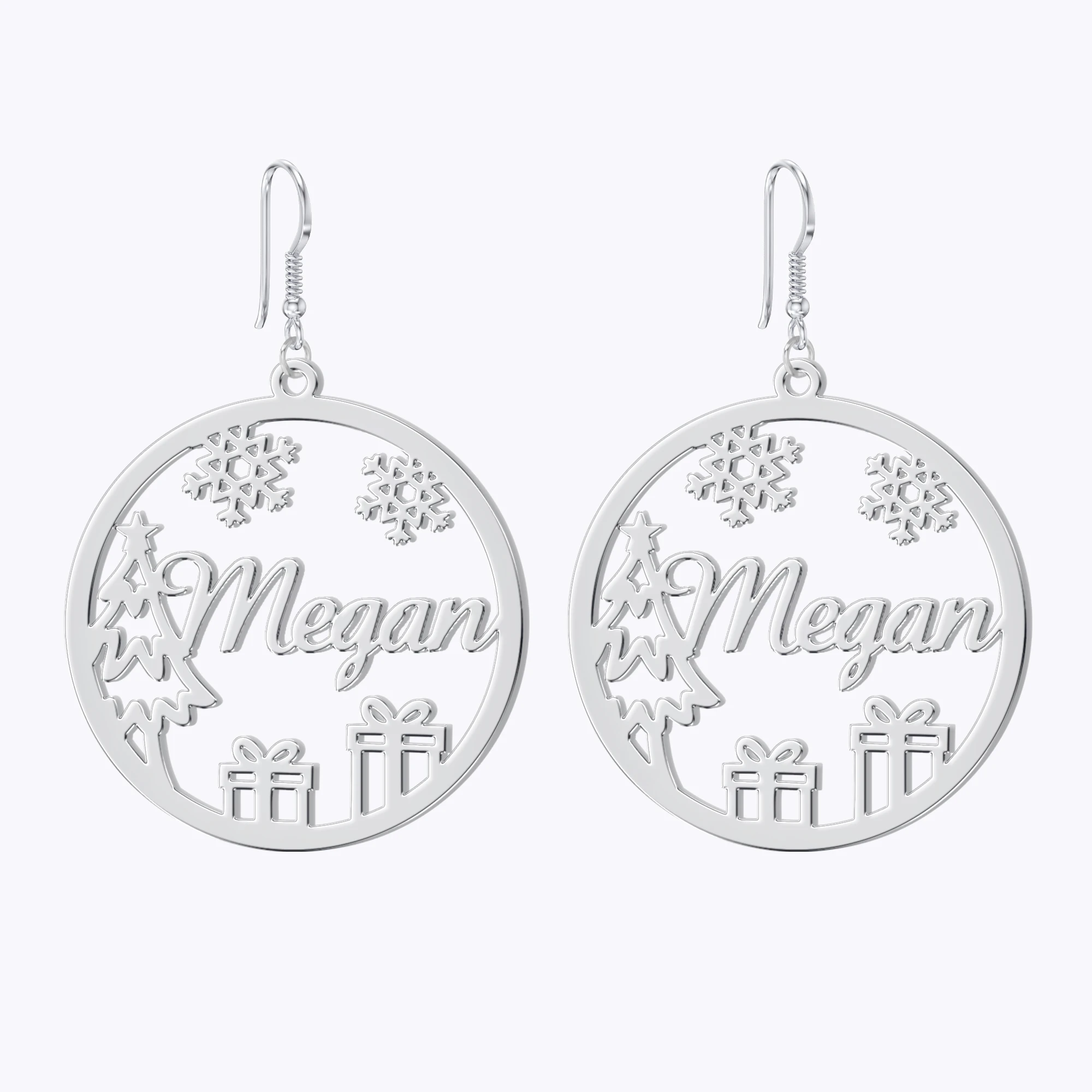 Custom Round Shape Snowflake Name Christmas Earrings