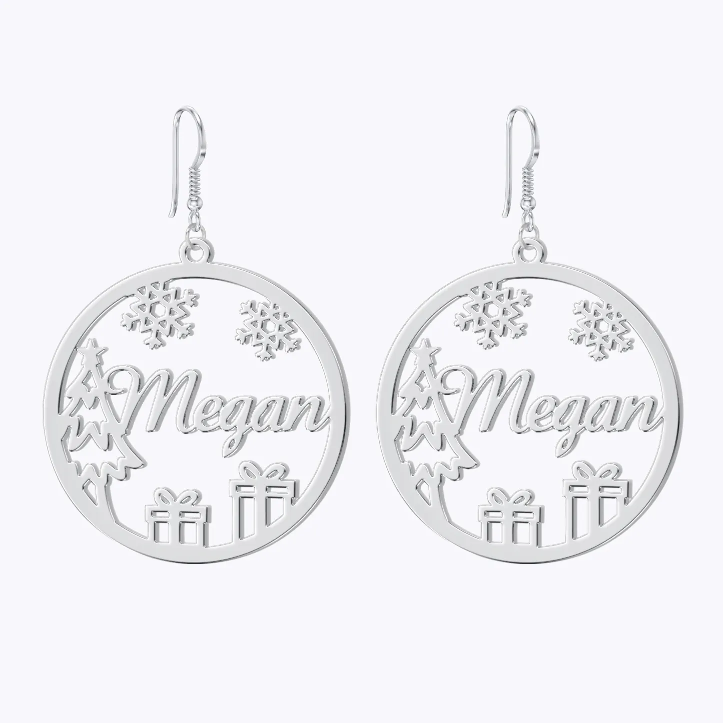 Custom Round Shape Snowflake Name Christmas Earrings