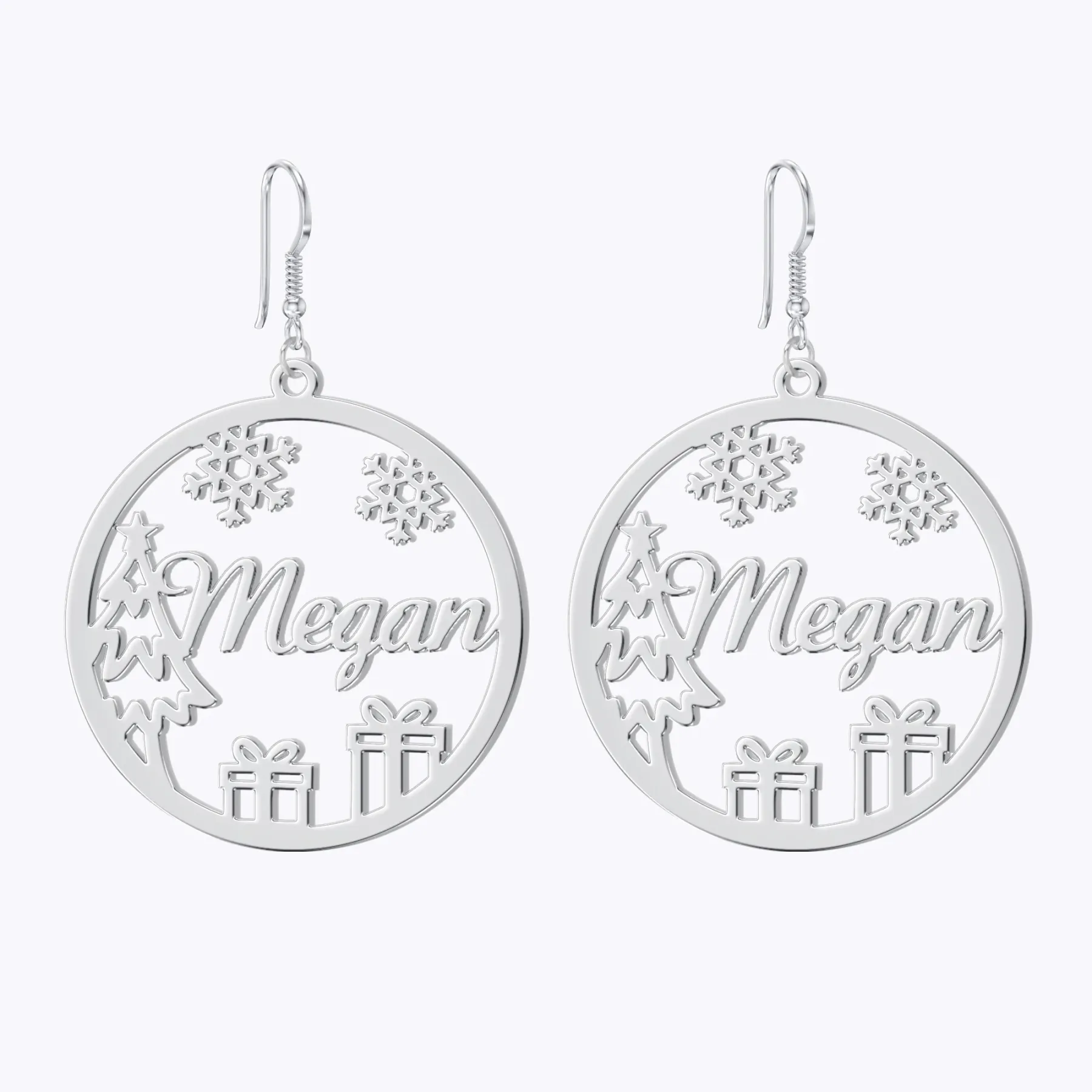 Custom Round Shape Snowflake Name Christmas Earrings