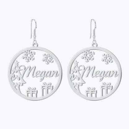 Custom Round Shape Snowflake Name Christmas Earrings