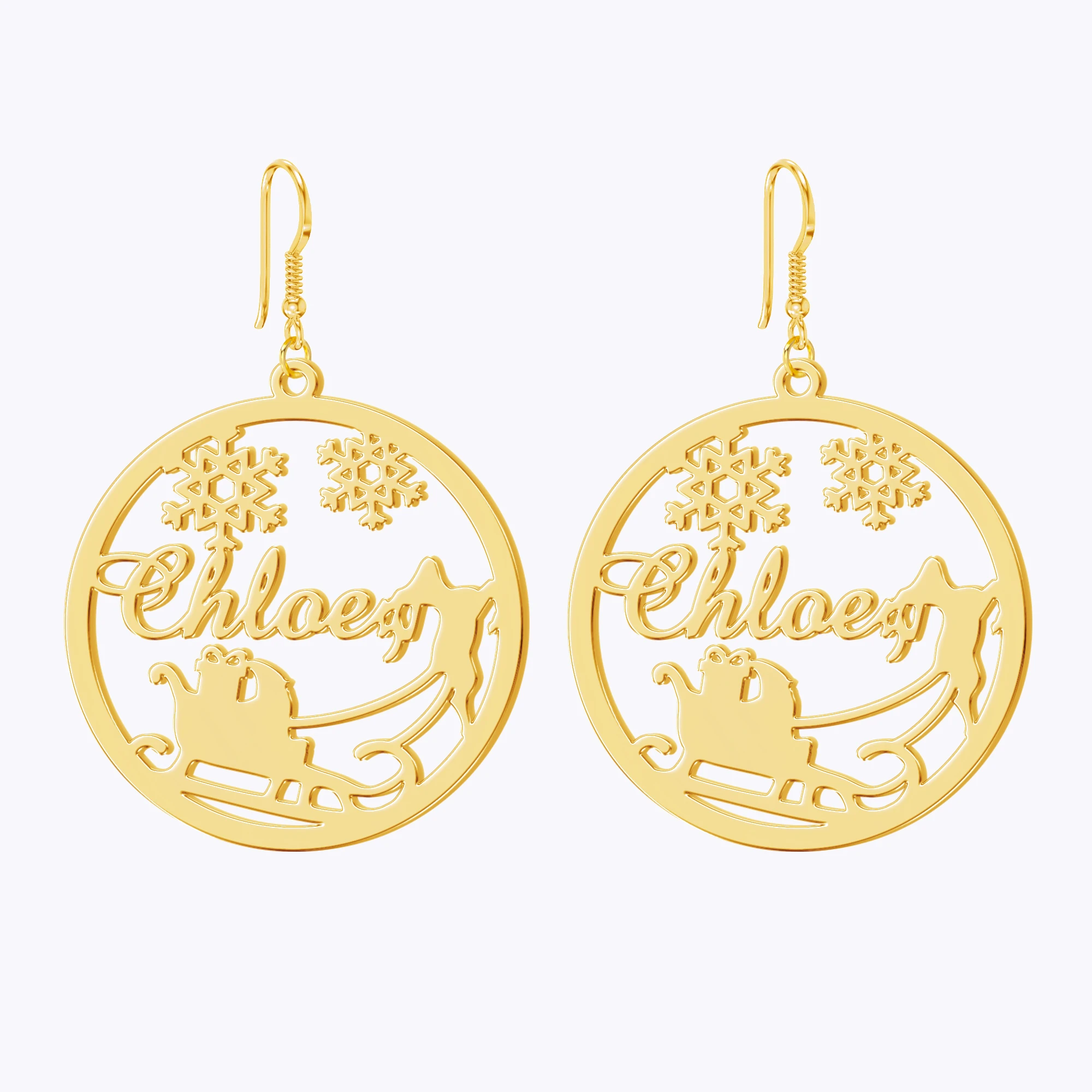 Custom Round Shape Christmas Earrings