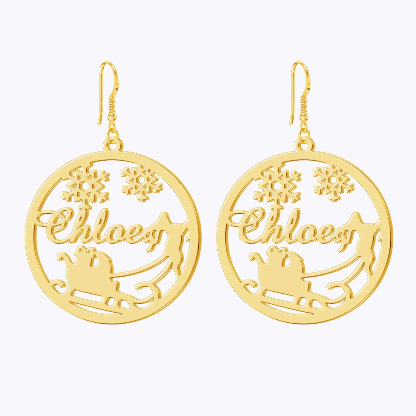 Custom Round Shape Christmas Earrings