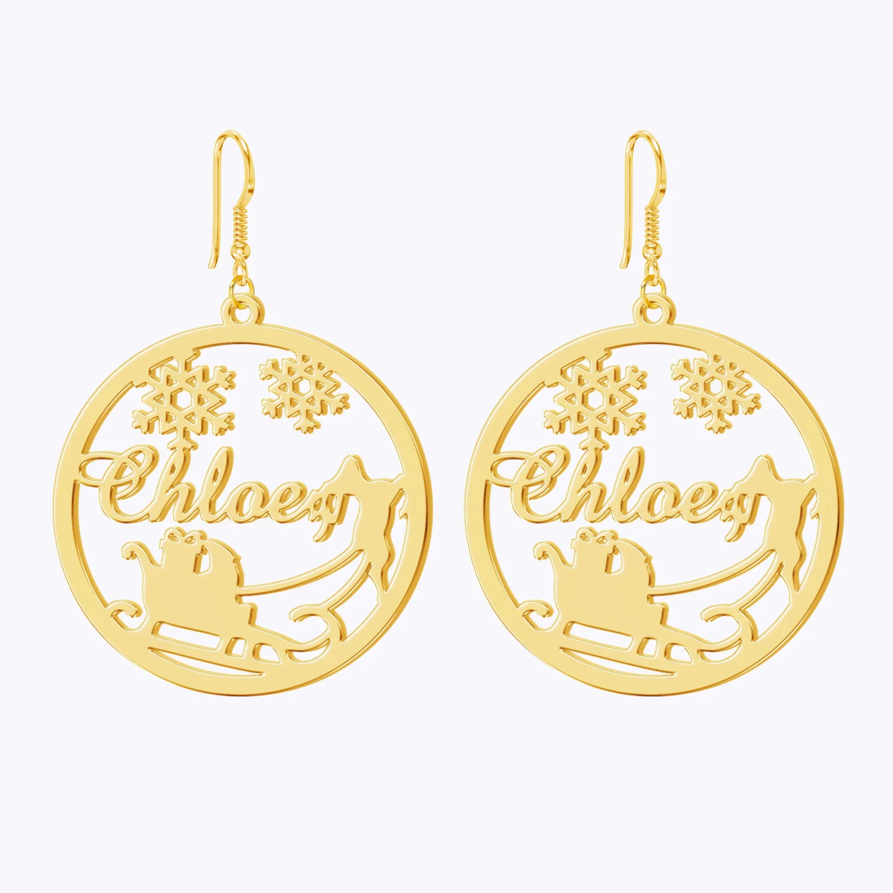 Custom Round Shape Christmas Earrings