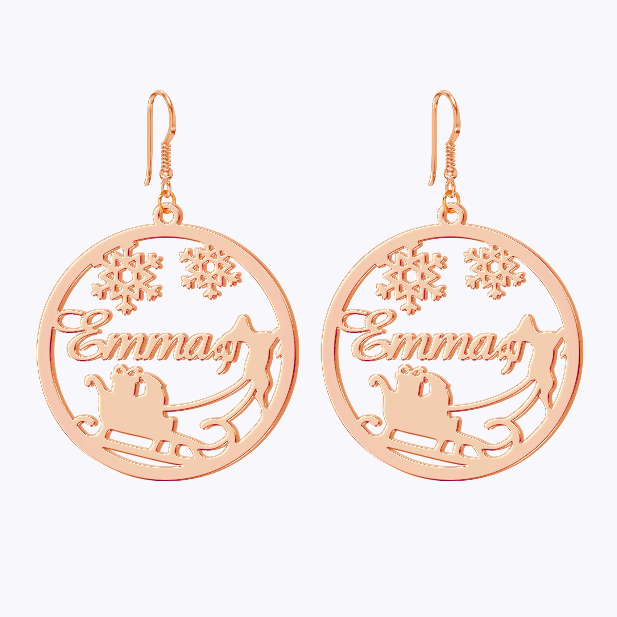 Custom Round Shape Christmas Earrings