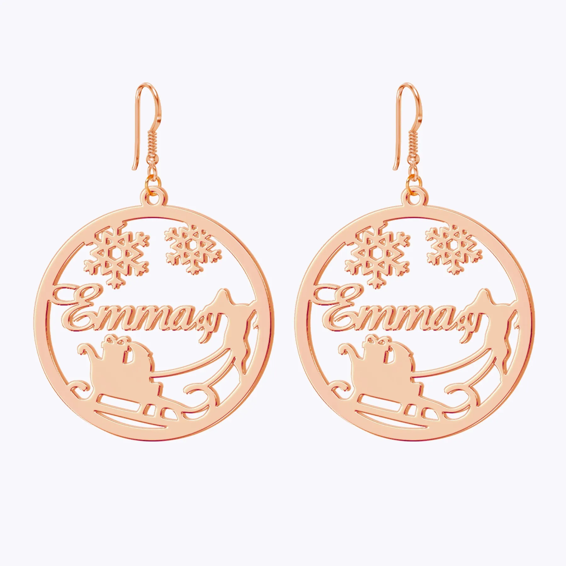 Custom Round Shape Christmas Earrings