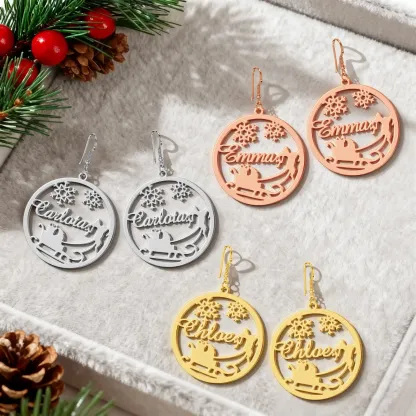 Custom Round Shape Christmas Earrings