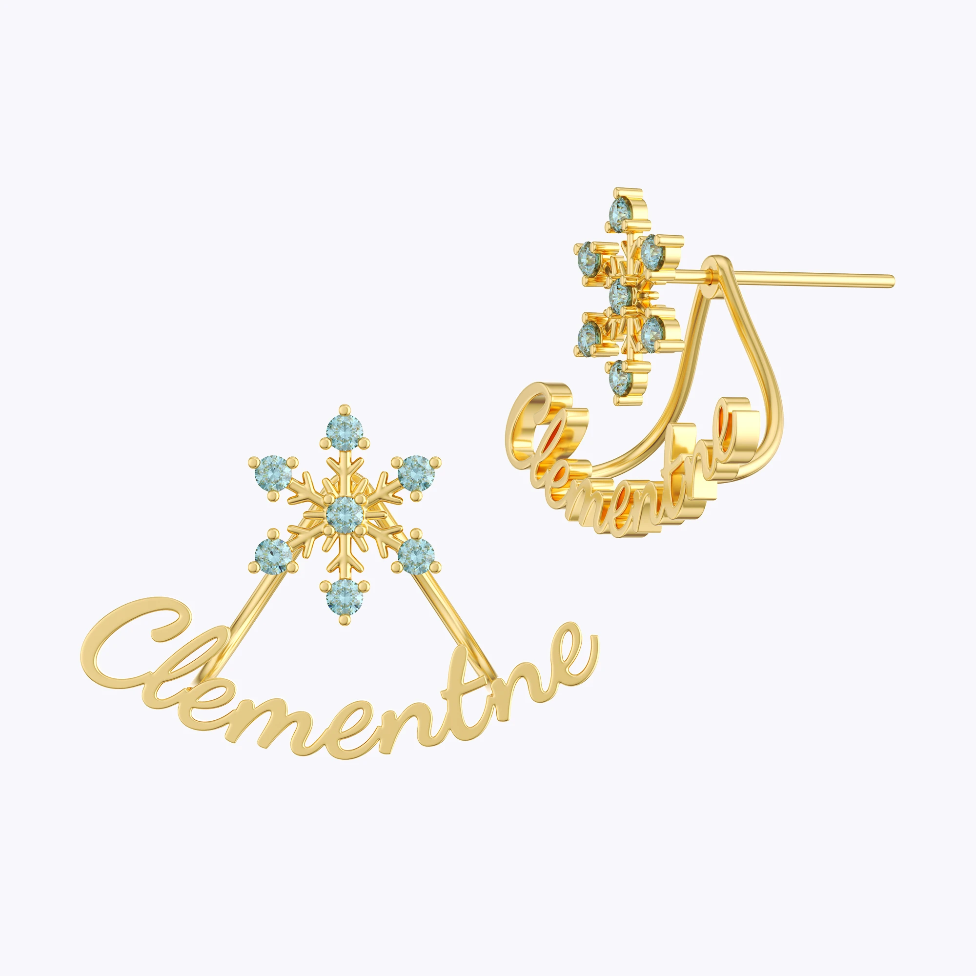 Custom Name Snowflake with Birthstone Studs