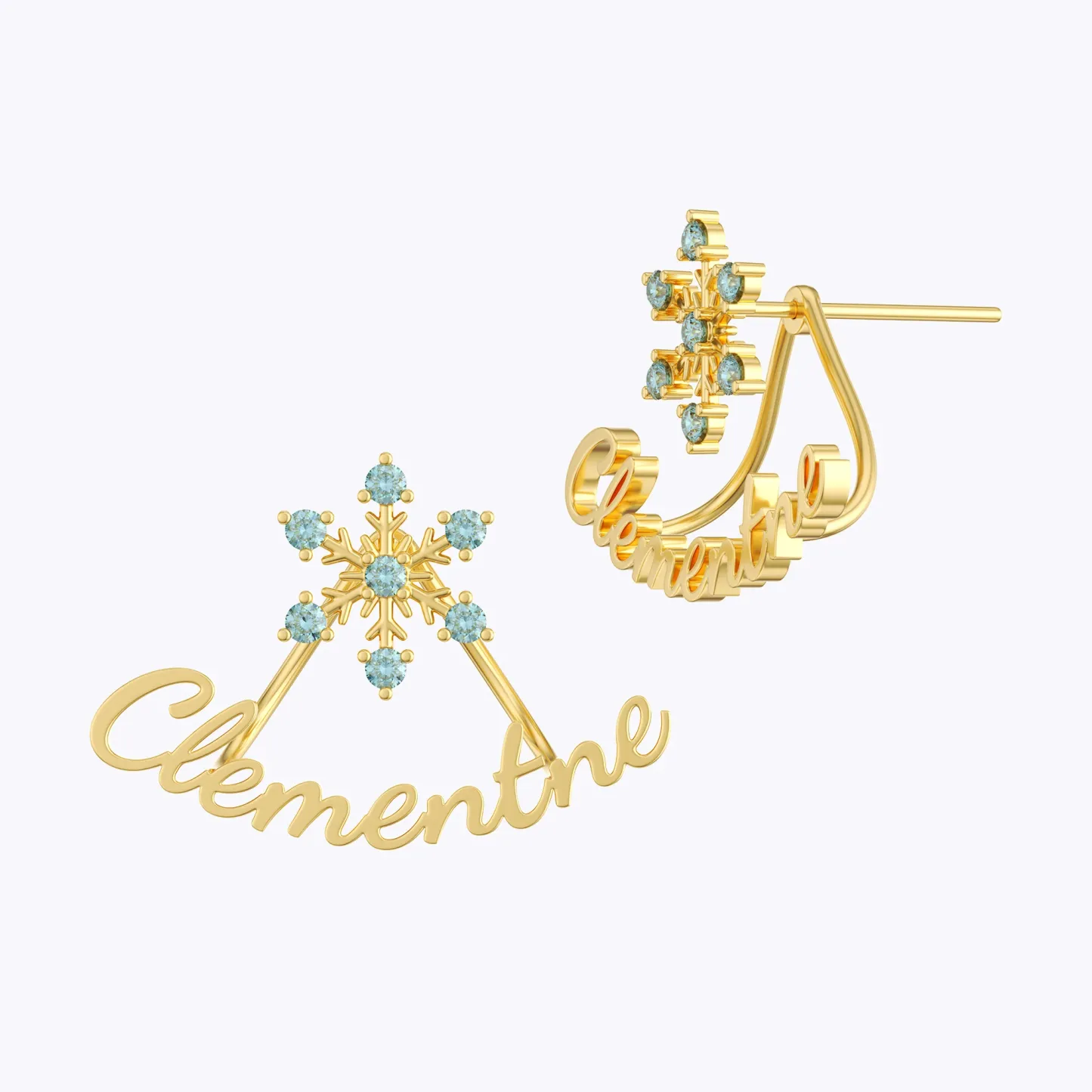 Custom Name Snowflake with Birthstone Studs