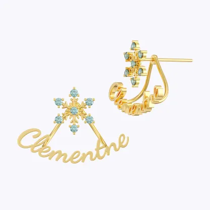 Custom Name Snowflake with Birthstone Studs