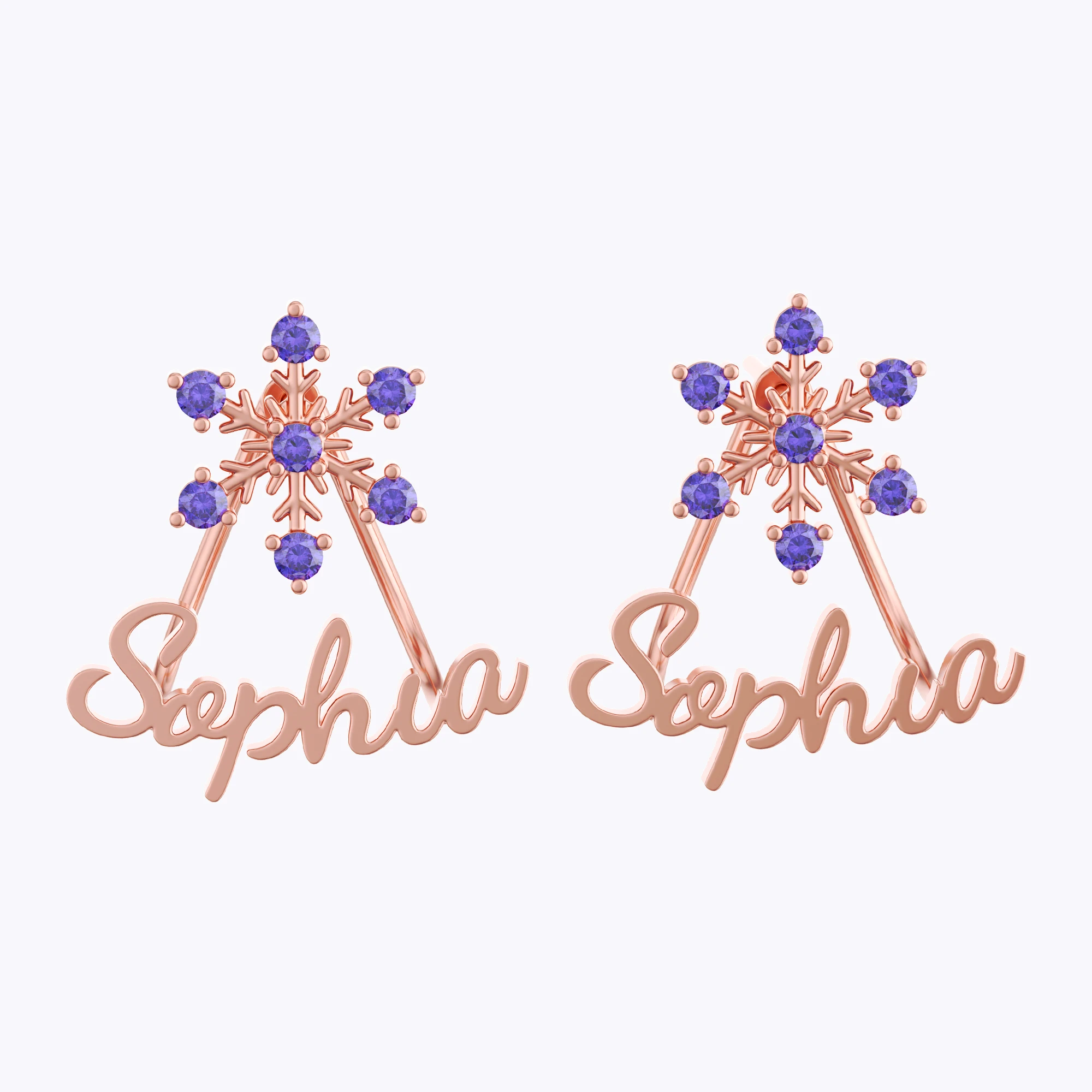 Custom Name Snowflake with Birthstone Studs