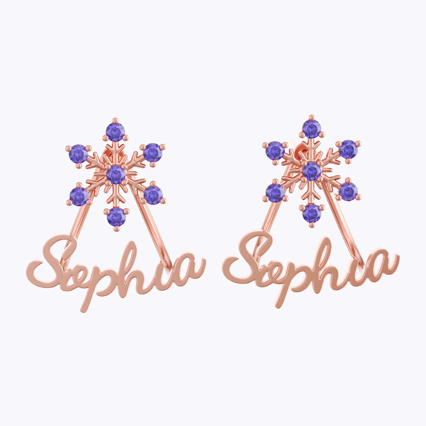 Custom Name Snowflake with Birthstone Studs