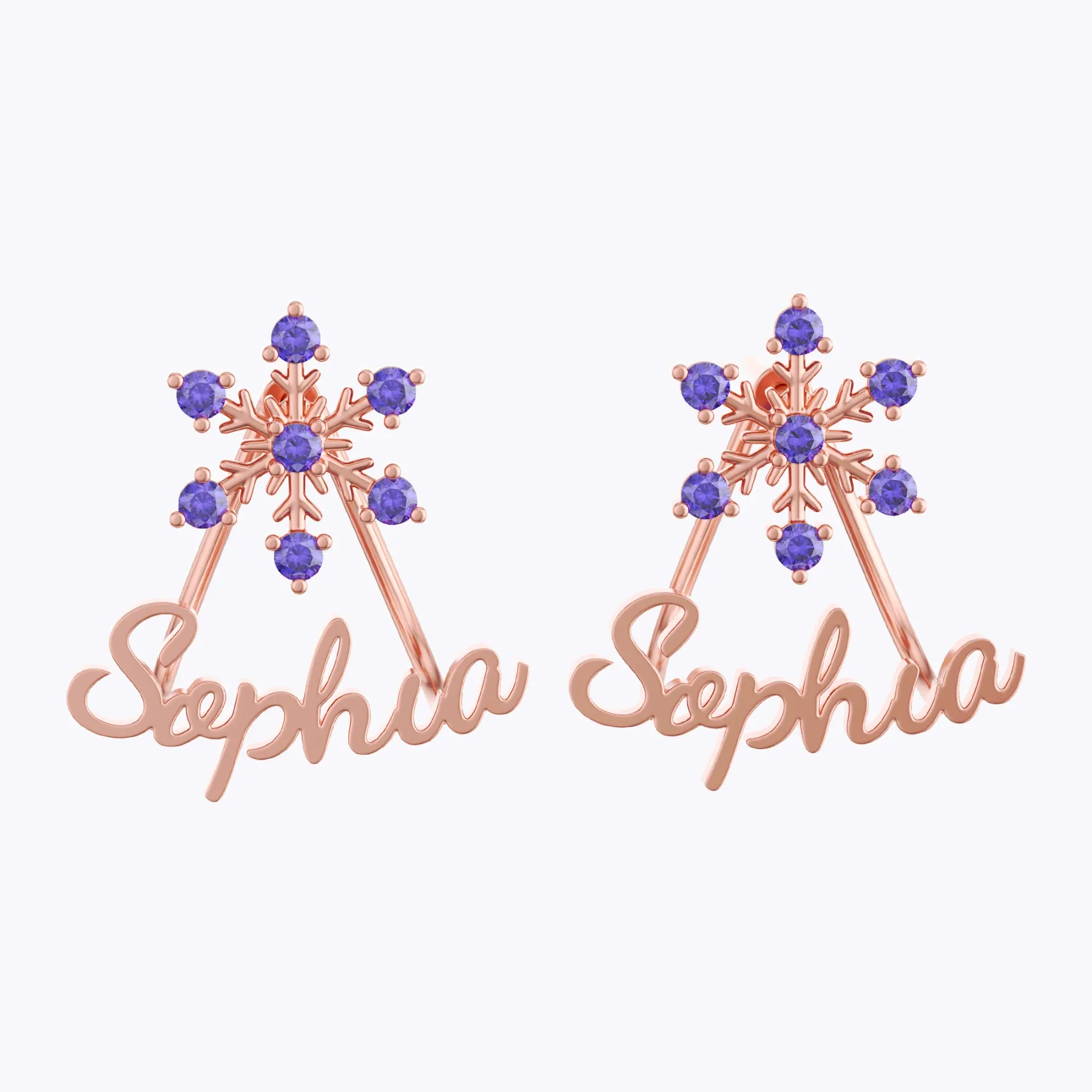 Custom Name Snowflake with Birthstone Studs