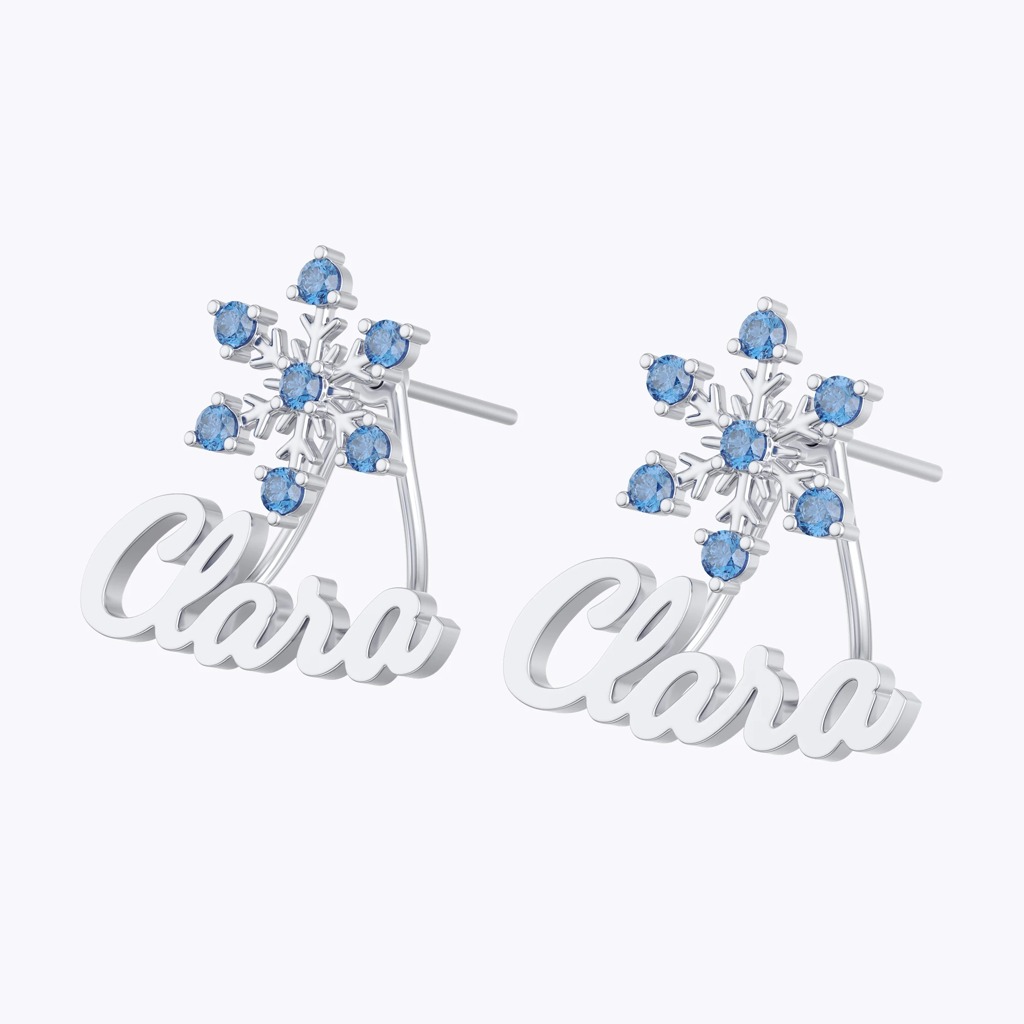 Custom Name Snowflake with Birthstone Studs