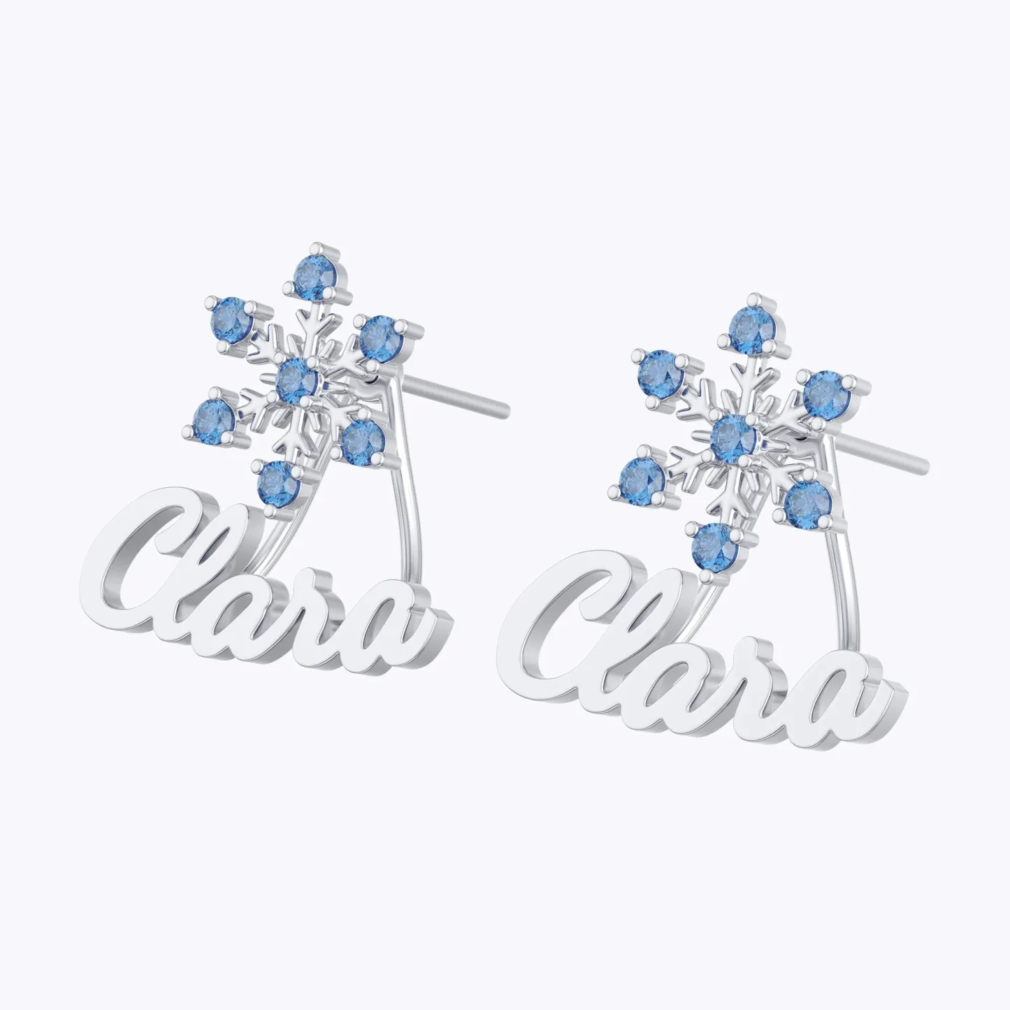 Custom Name Snowflake with Birthstone Studs