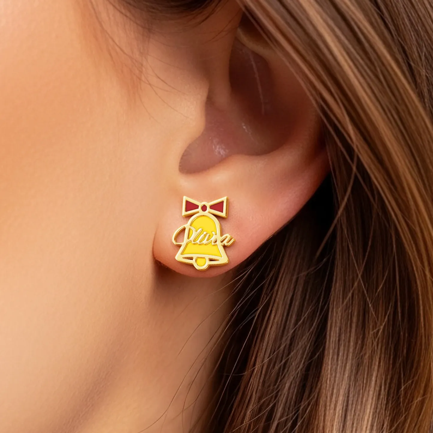 Personalized Name Christmas Bell Studs