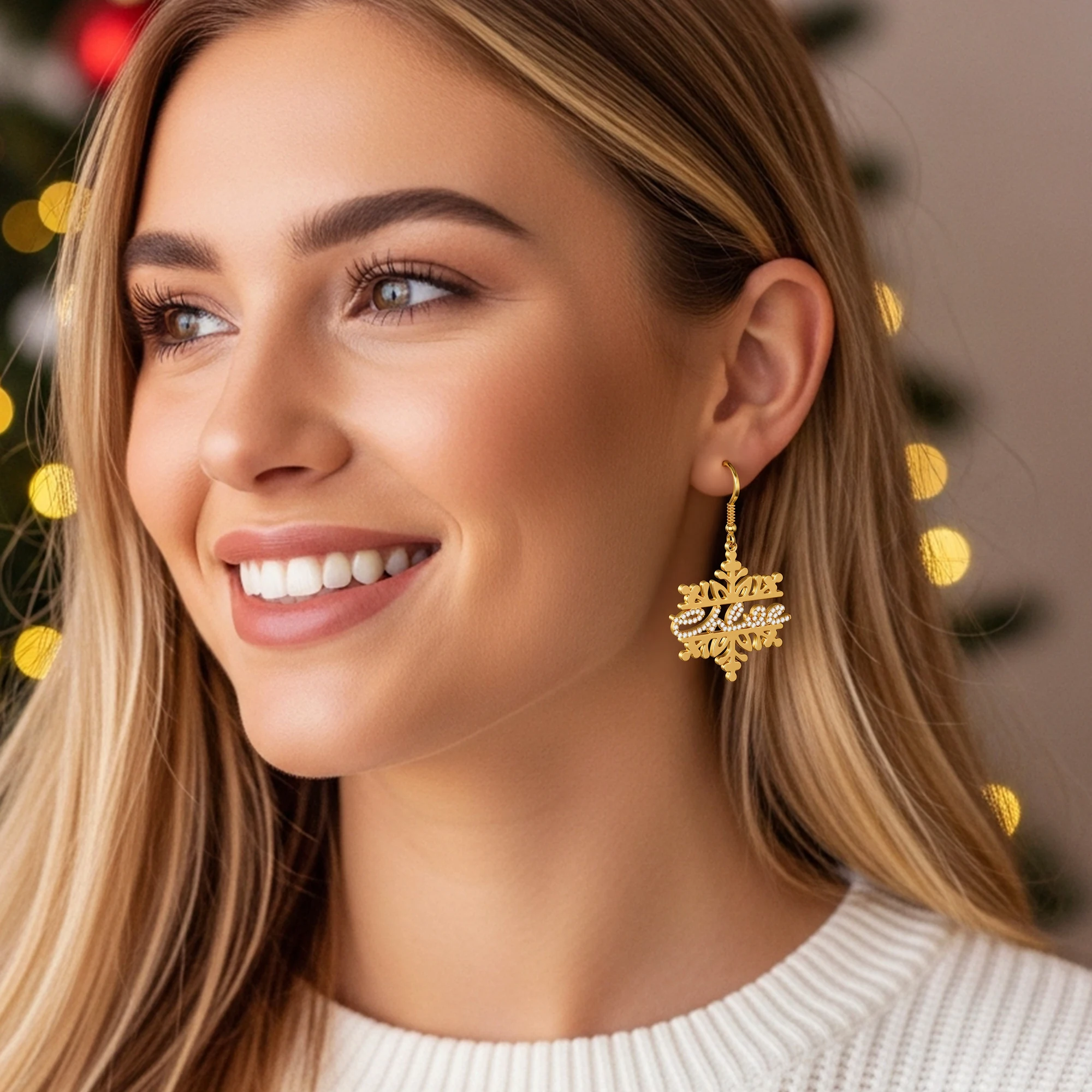 Custom Name Snowflake Earrings with Pavé Accents