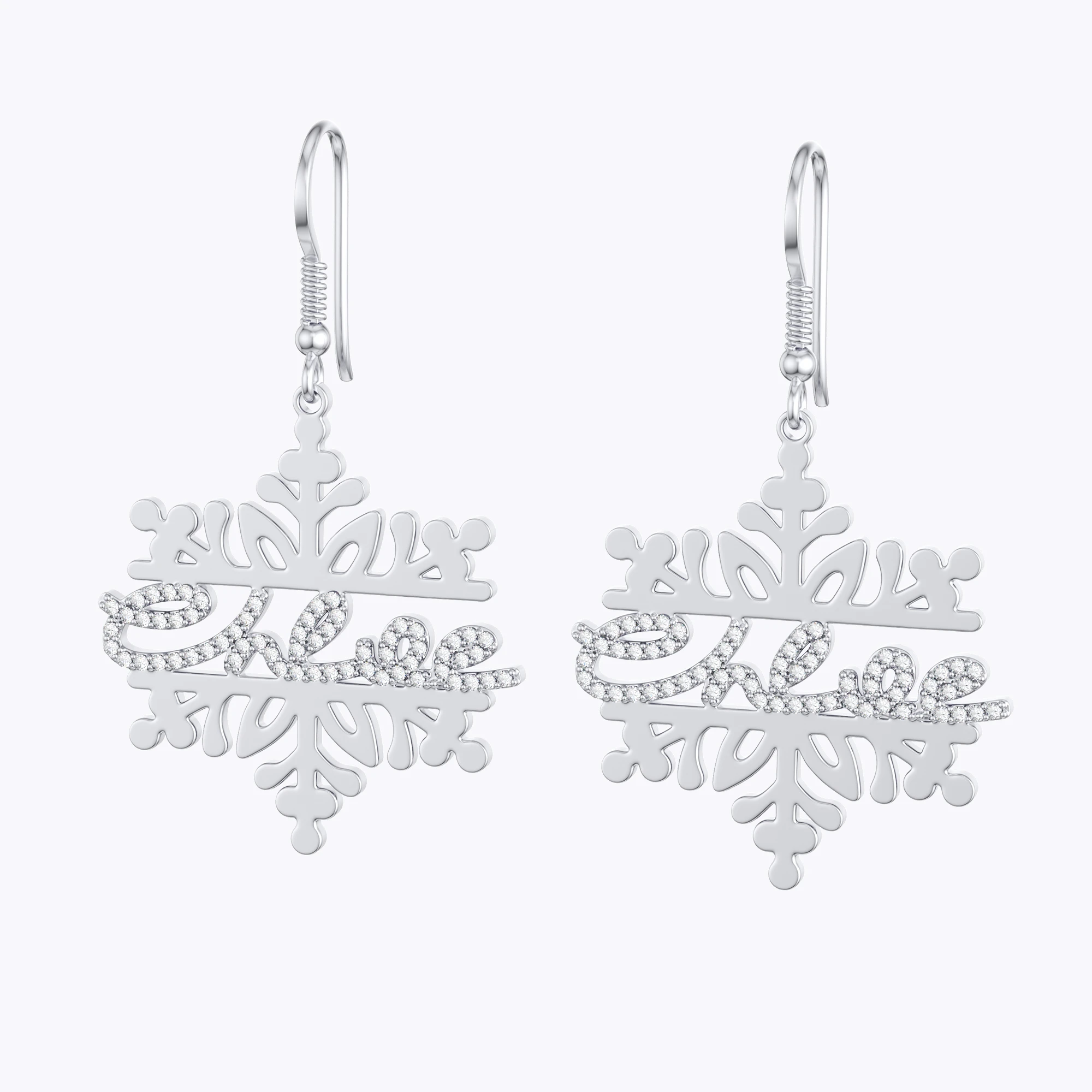 Custom Name Snowflake Earrings with Pavé Accents