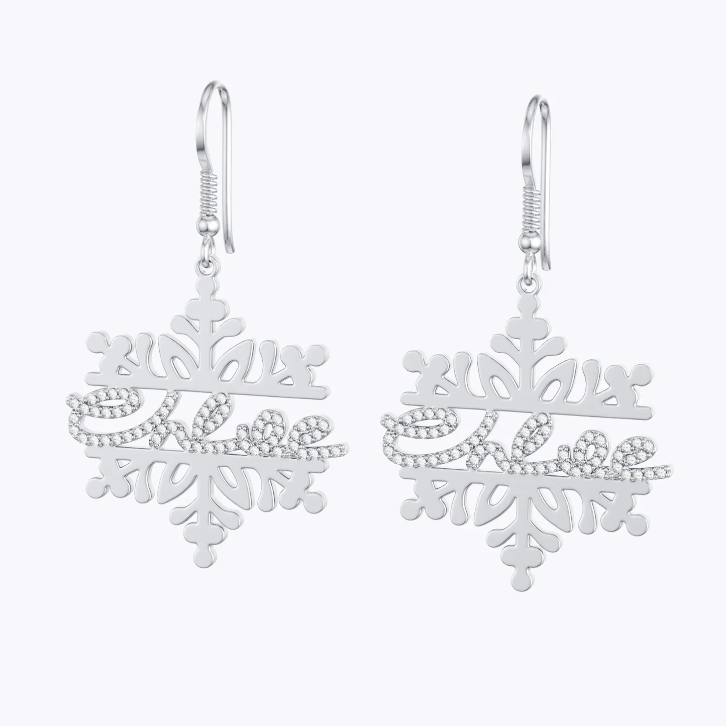 Custom Name Snowflake Earrings with Pavé Accents