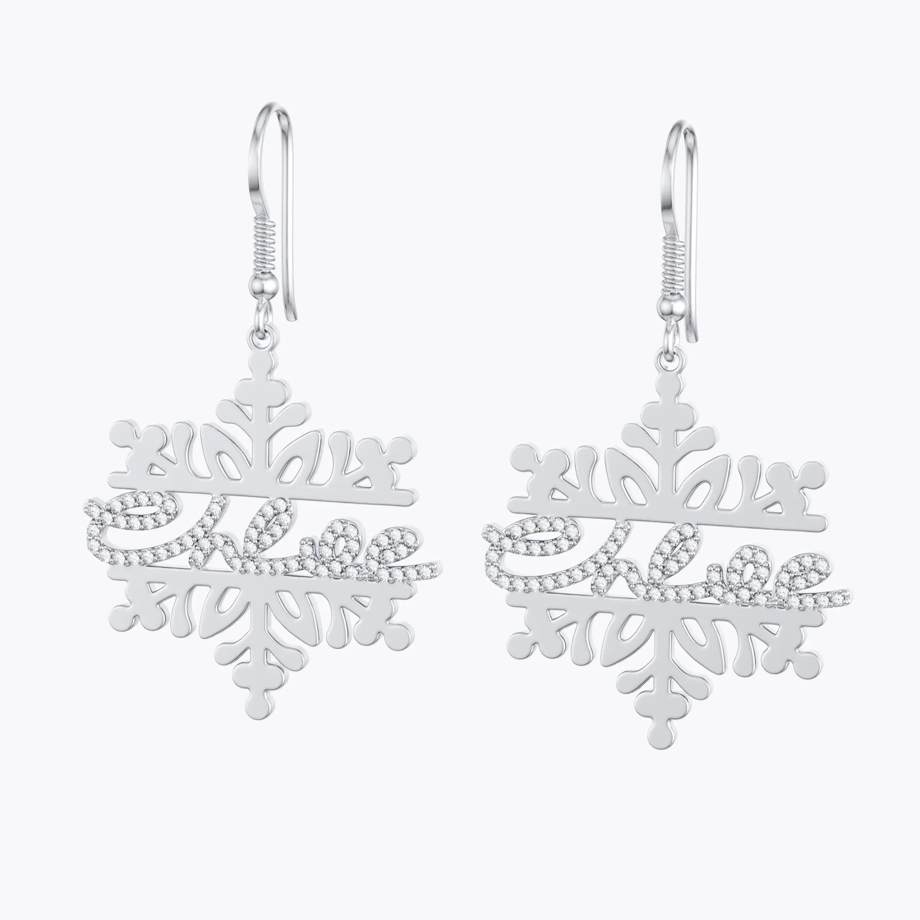 Custom Name Snowflake Earrings with Pavé Accents