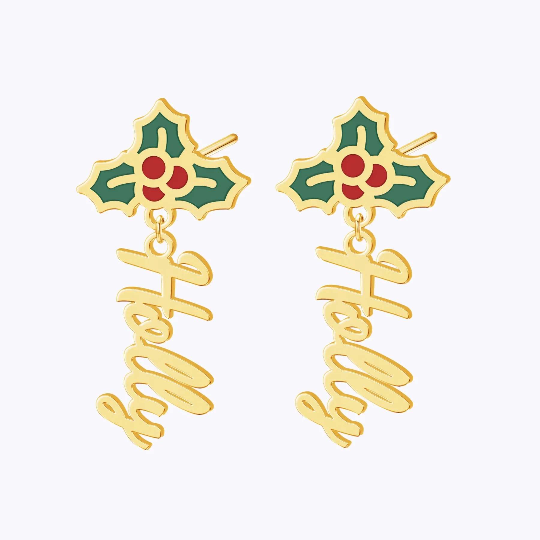 Personalized Name Holly Christmas Earrings