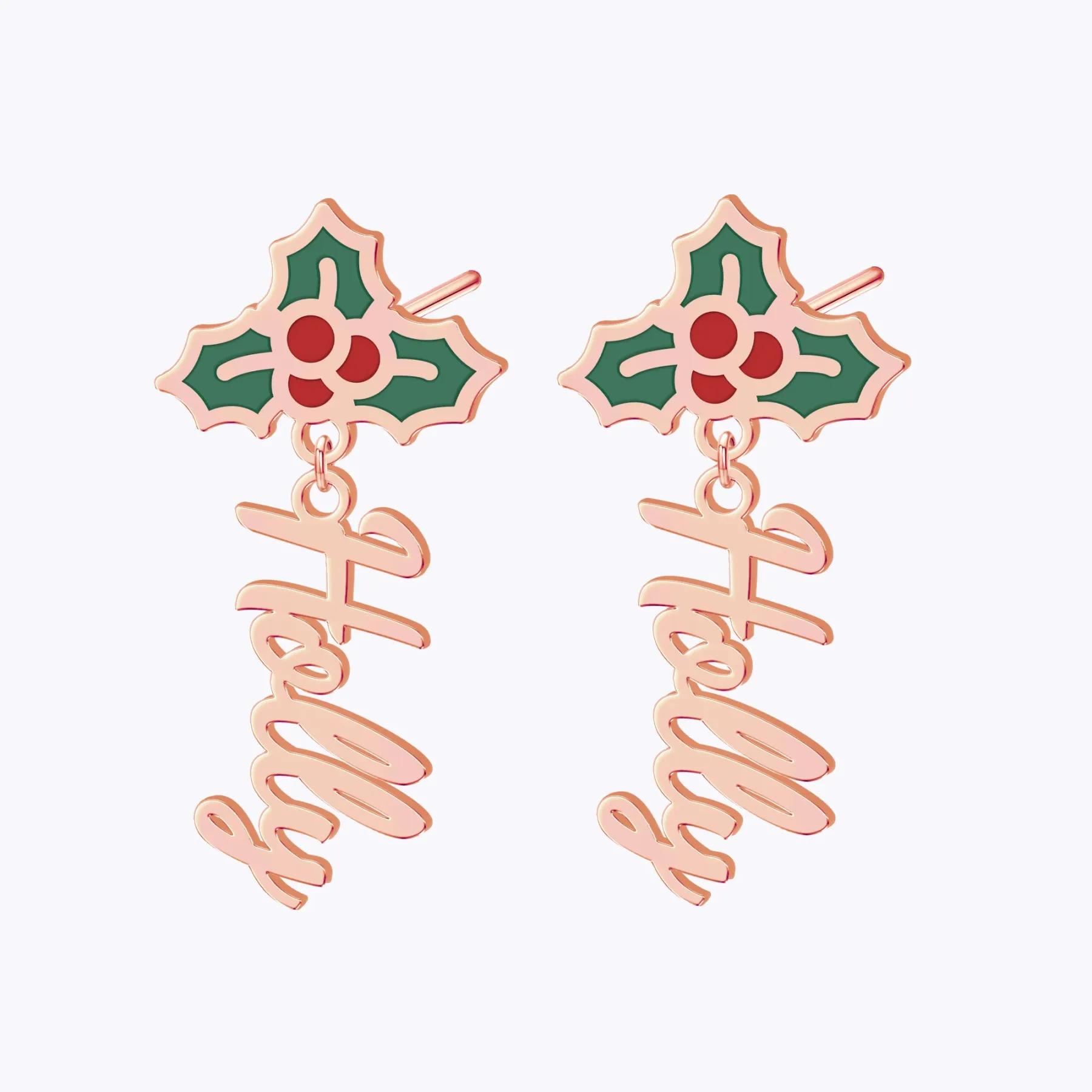 Personalized Name Holly Christmas Earrings