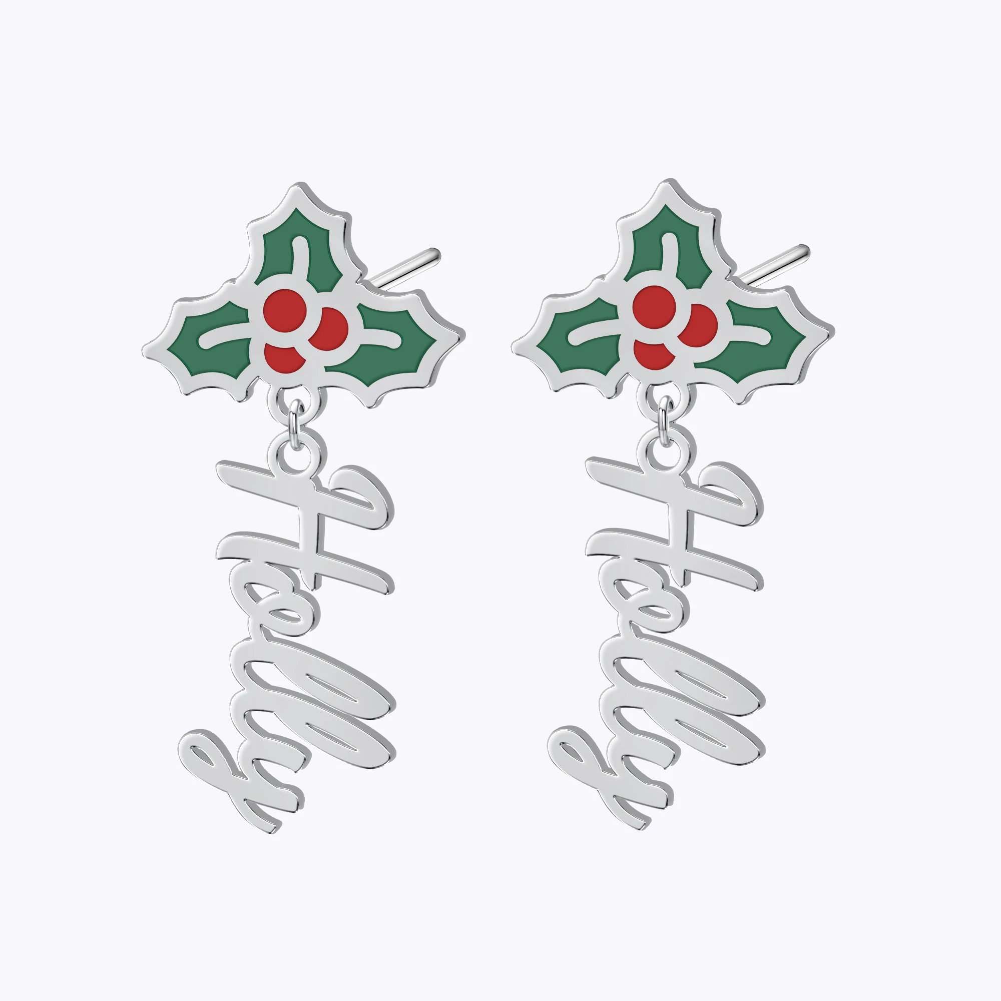 Personalized Name Holly Christmas Earrings