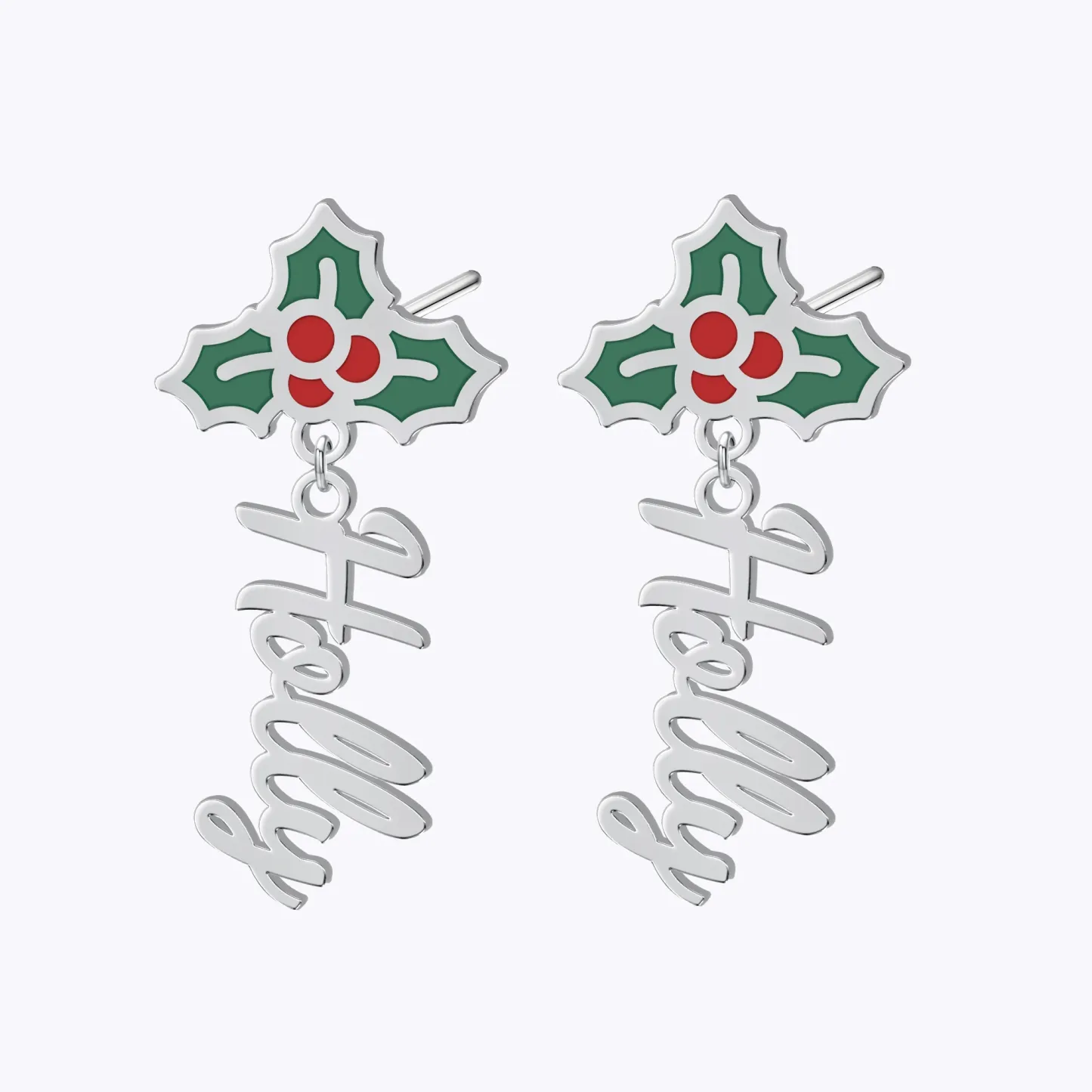 Personalized Name Holly Christmas Earrings