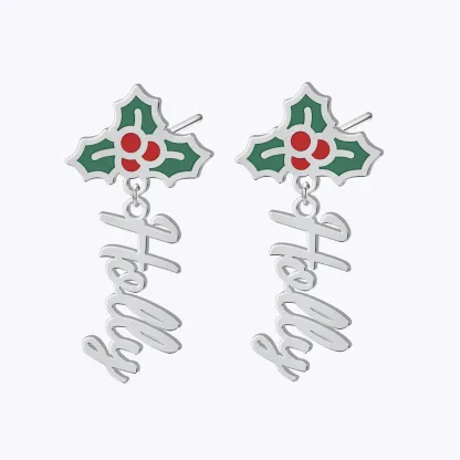 Personalized Name Holly Christmas Earrings