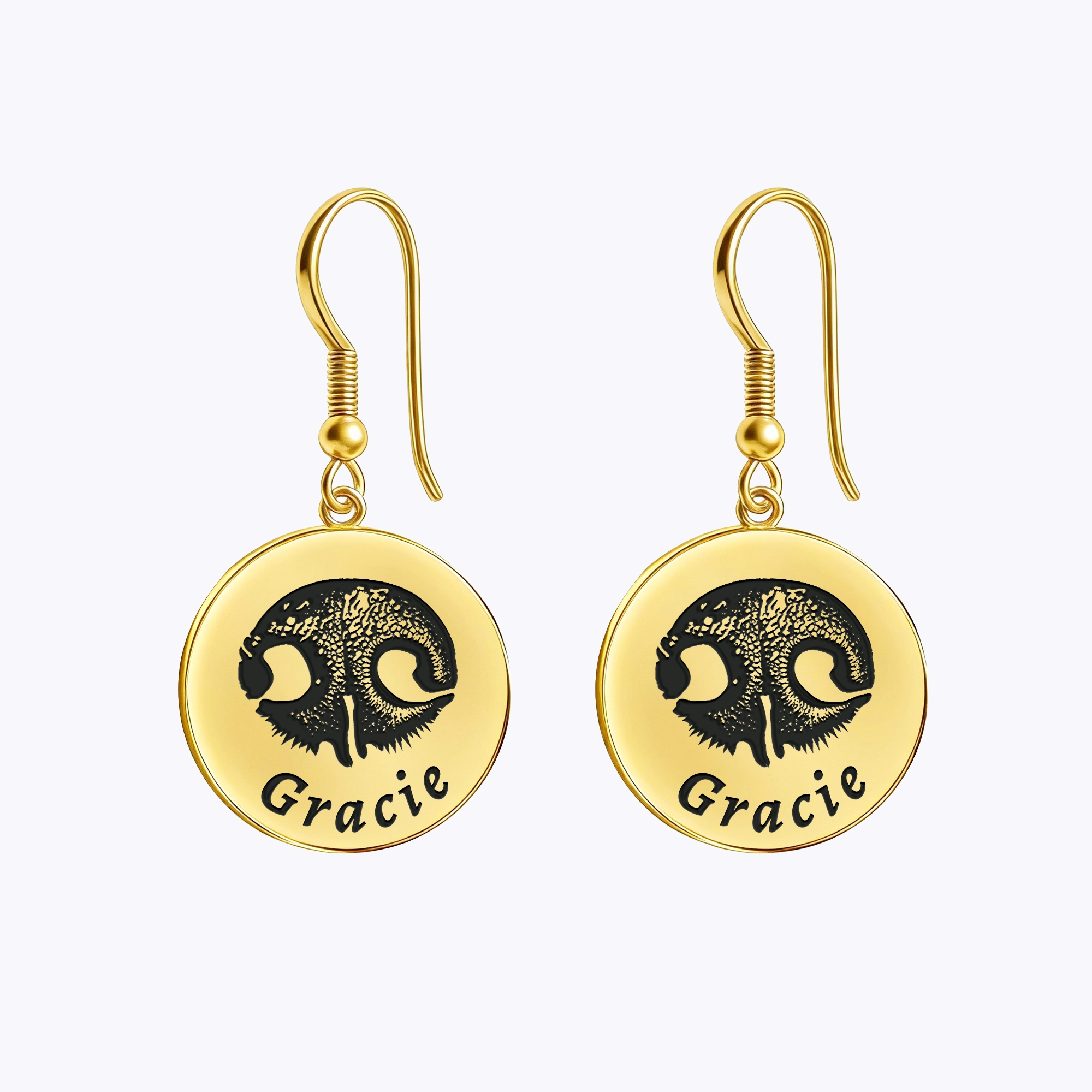 Custom Dog Cat Nose Print Round Disc Pendant Earrings
