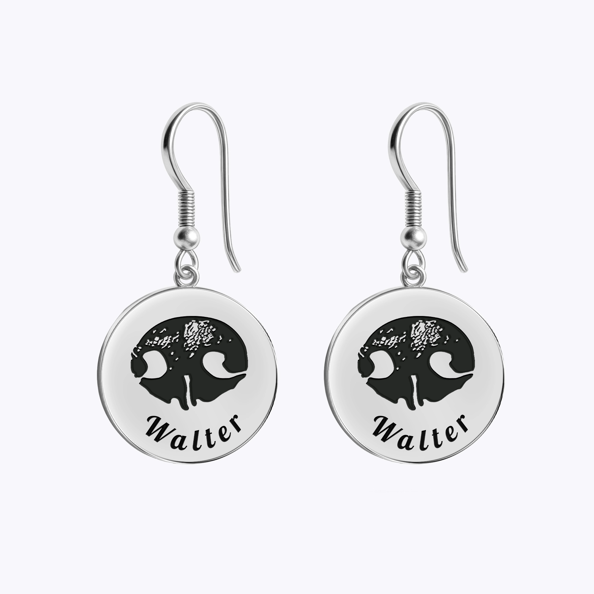 Custom Dog Cat Nose Print Round Disc Pendant Earrings