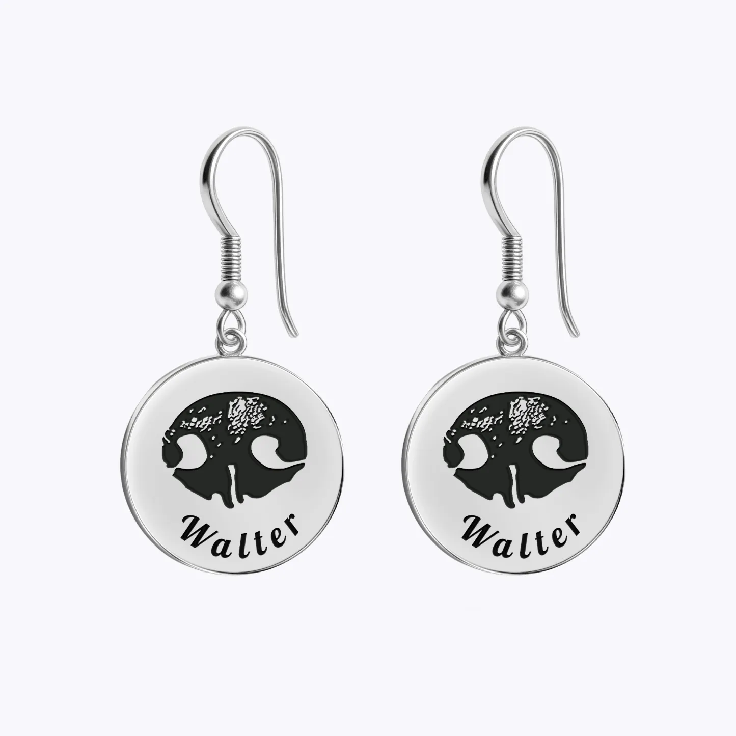 Custom Dog Cat Nose Print Round Disc Pendant Earrings