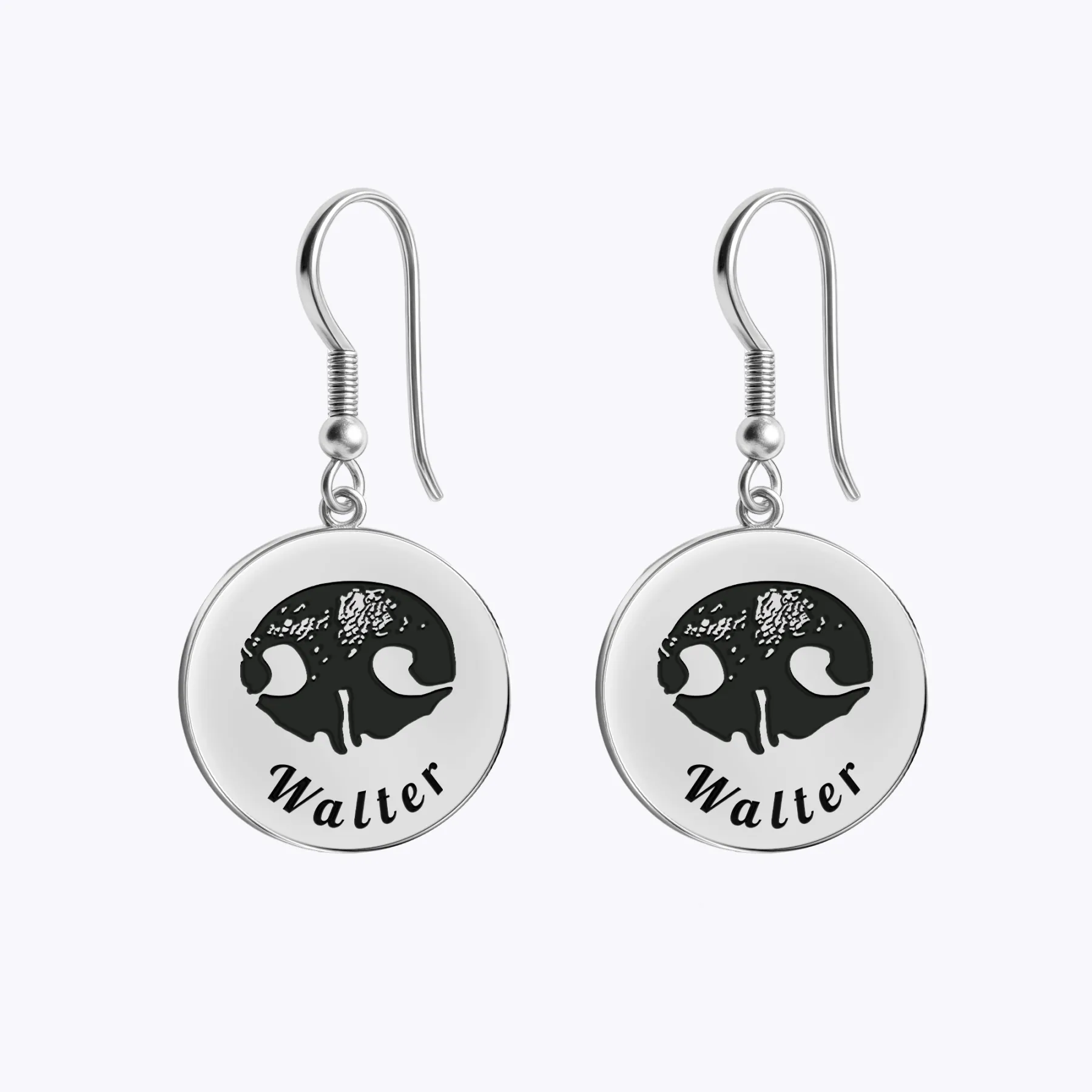 Custom Dog Cat Nose Print Round Disc Pendant Earrings