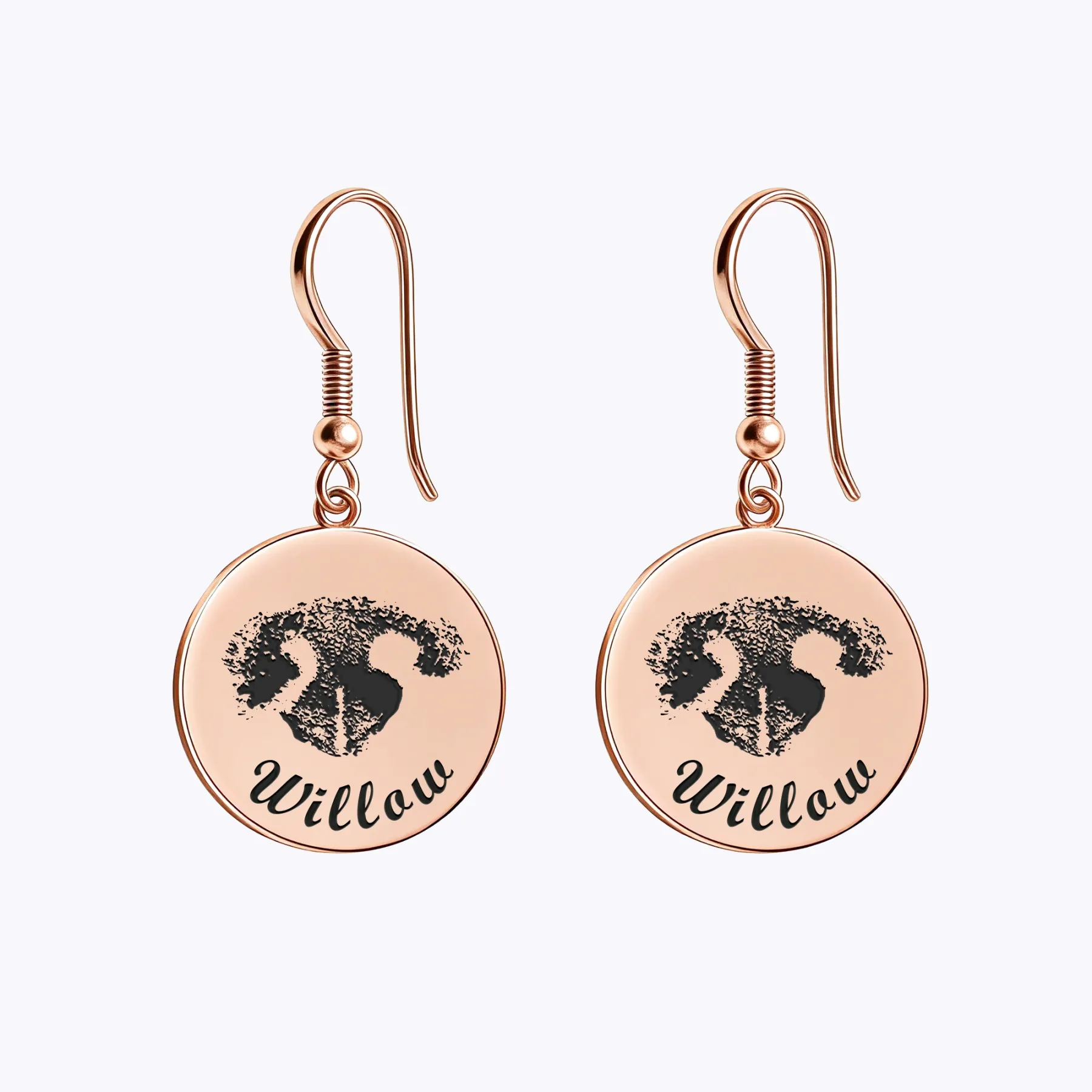 Custom Dog Cat Nose Print Round Disc Pendant Earrings
