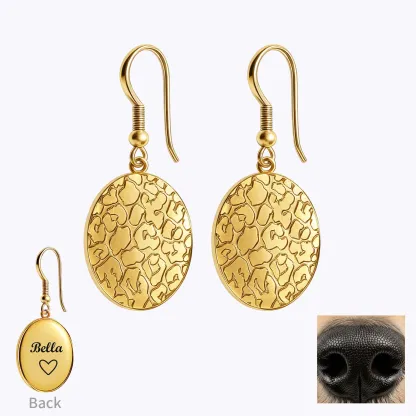 Custom Dog Cat Nose Print Oval Shape Pendant Earrings with Name