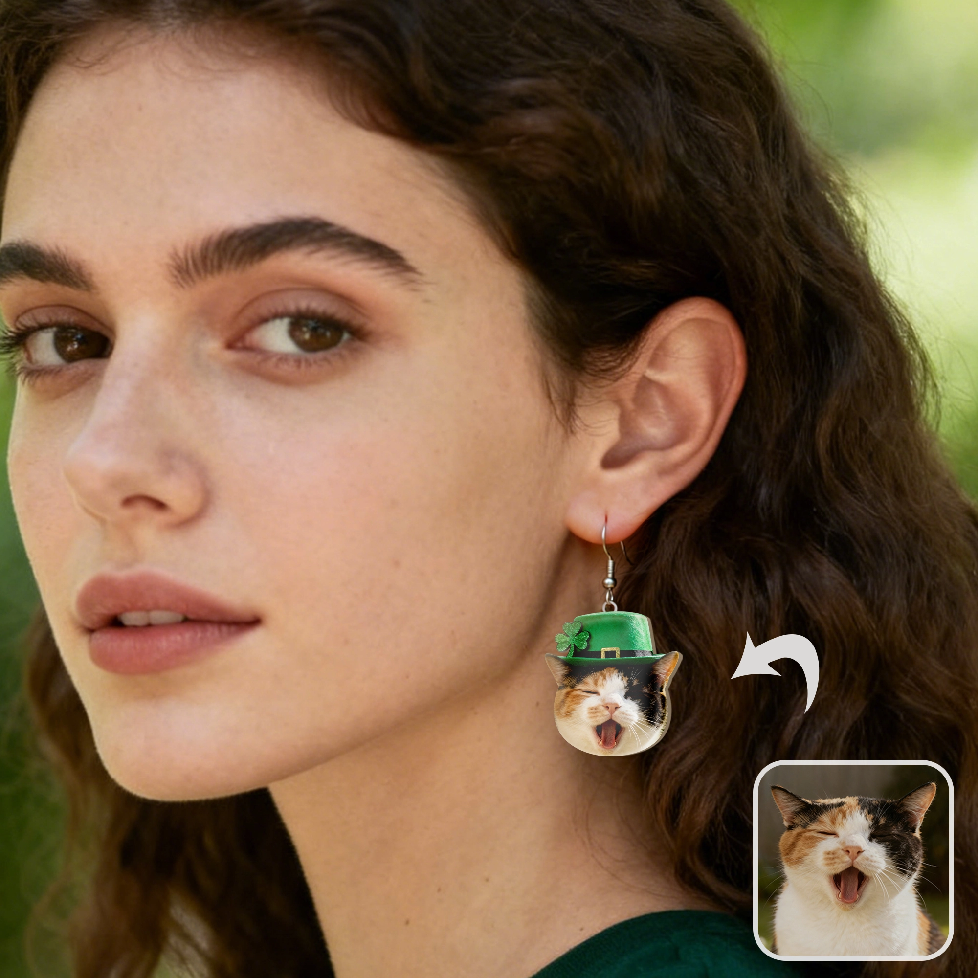 Custom Cat Dog Face Lucky Four-Leaf Clover Earrings for St. Patrick's Day
