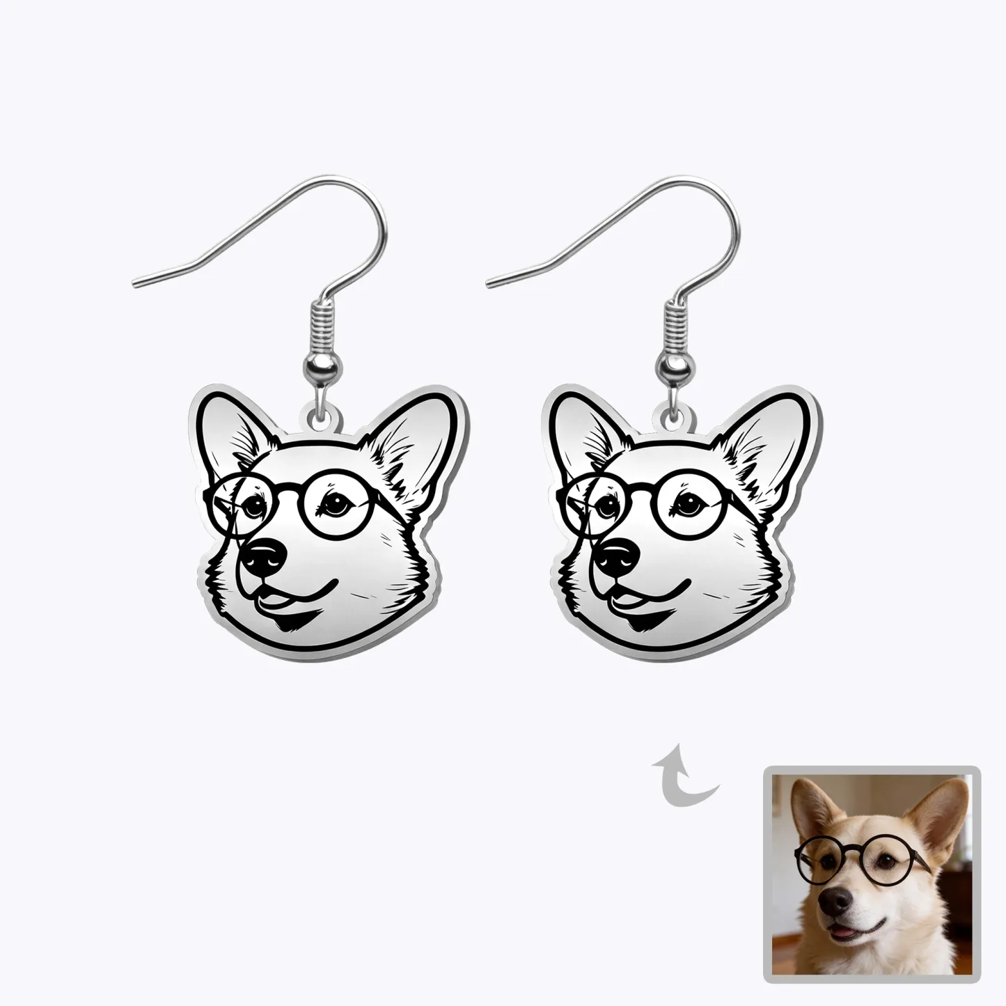 Custom Engraved Cat Dog Face Photo Earrings