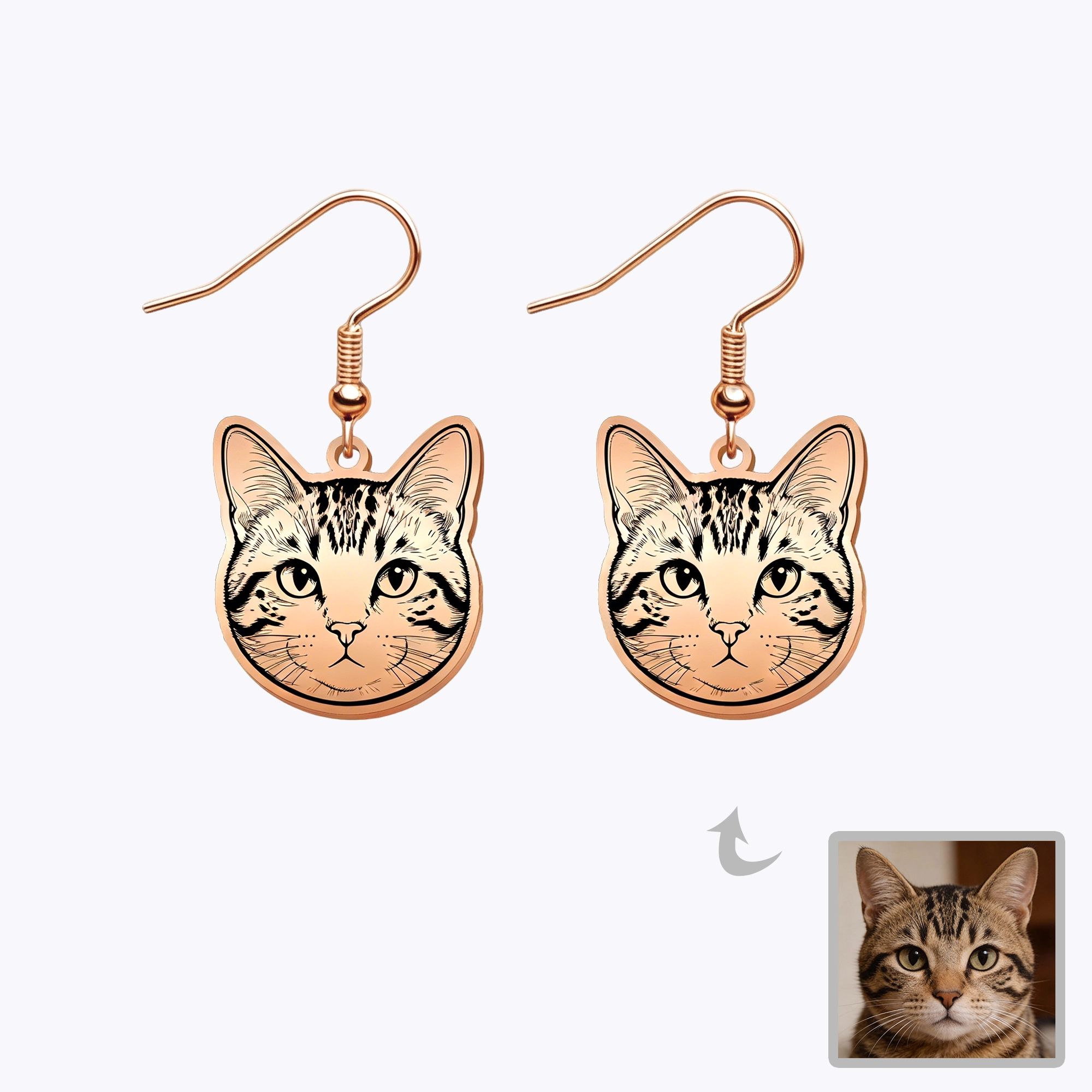 Custom Engraved Cat Dog Face Photo Earrings