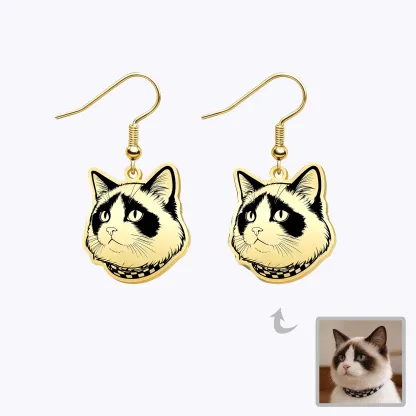 Custom Engraved Cat Dog Face Photo Earrings