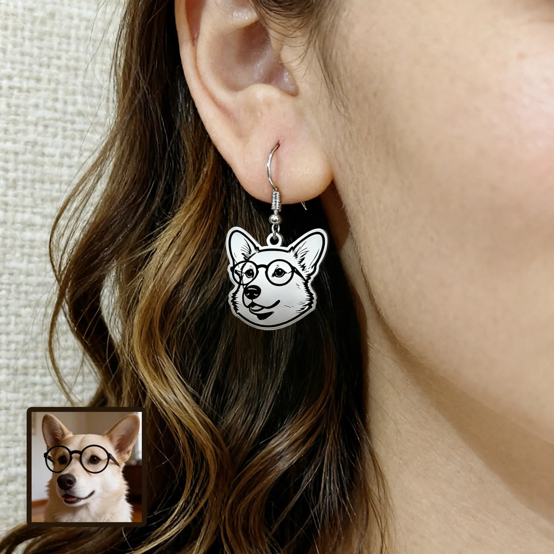 Custom Engraved Cat Dog Face Photo Earrings