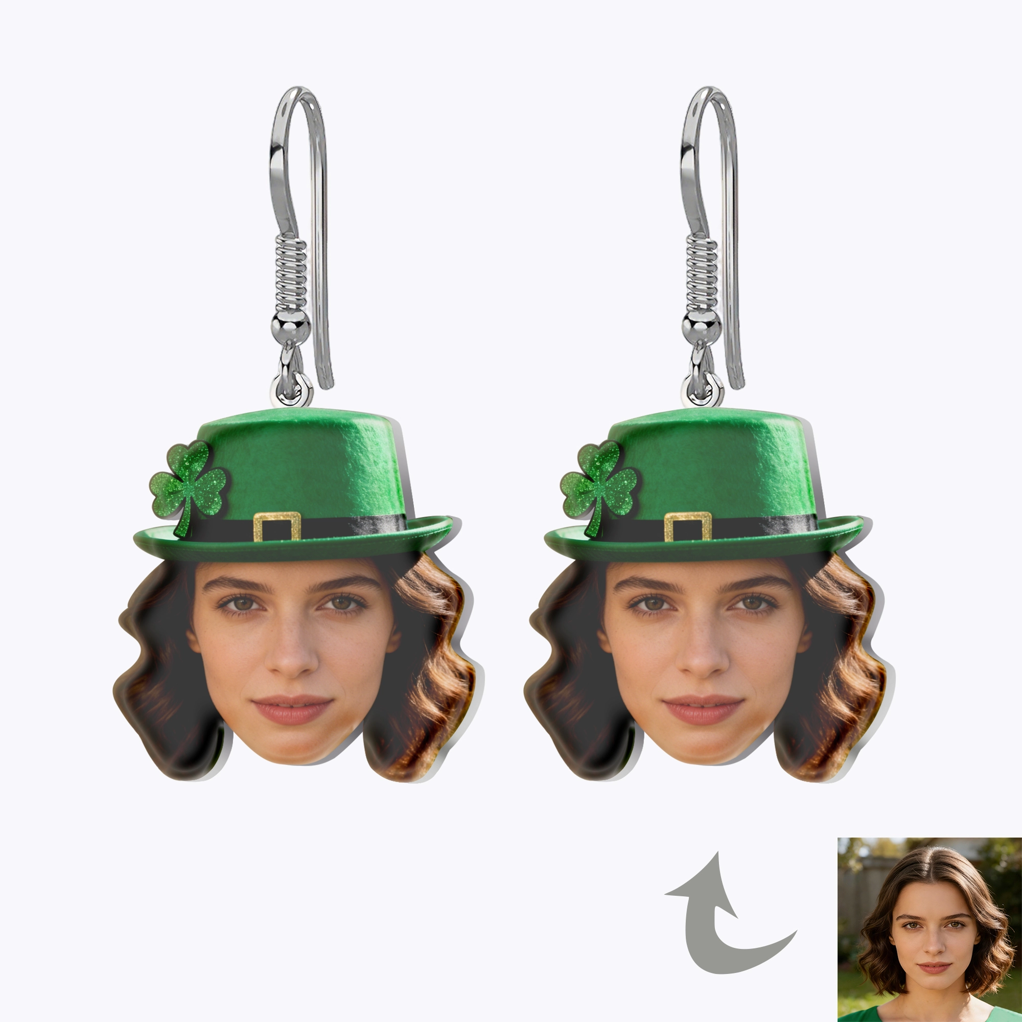 Custom Face Photo Lucky Clover Earrings for St. Patrick's Day