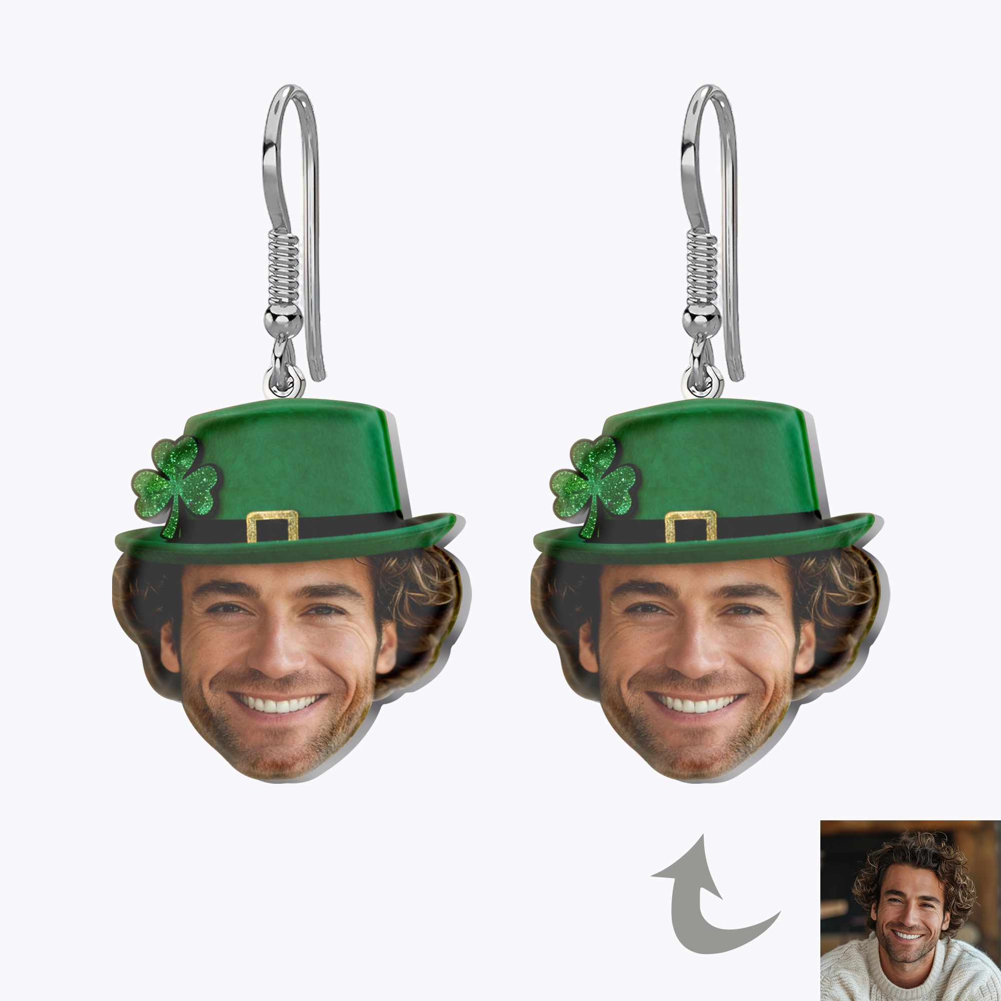 Custom Face Photo Lucky Clover Earrings for St. Patrick's Day