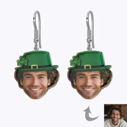 Custom Face Photo Lucky Clover Earrings for St. Patrick's Day